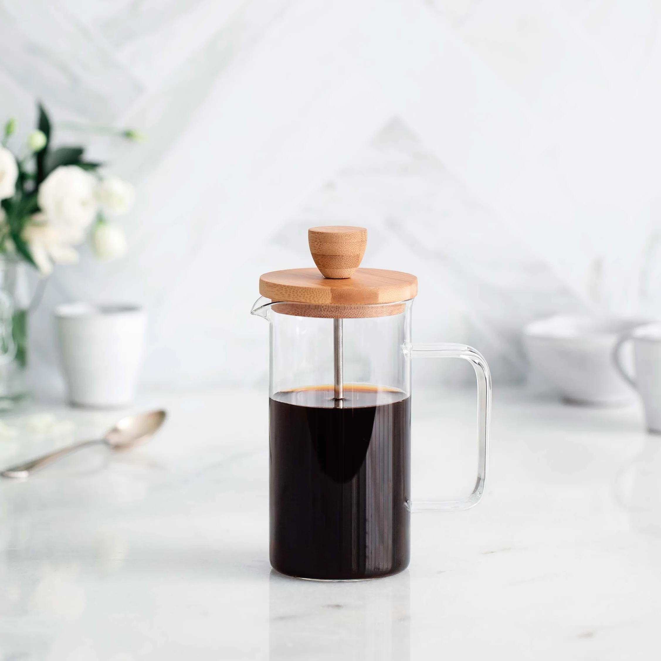 Lacor Cafetière française presse café 3 tasses 0,35 L acier bois