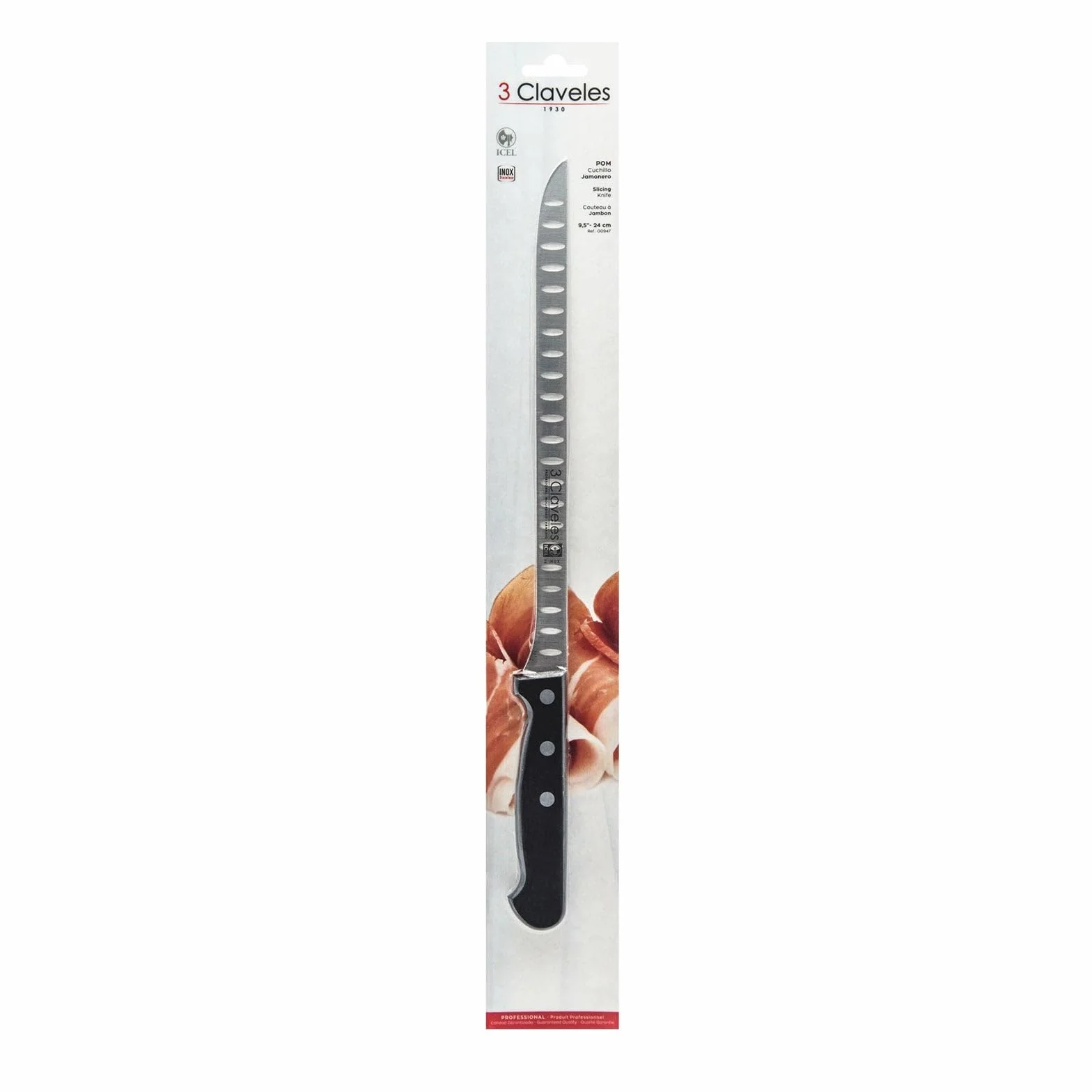 3 CLAVELES CUCHILLO JAMONERO ALVEOLADO 24 cm - 9,5"