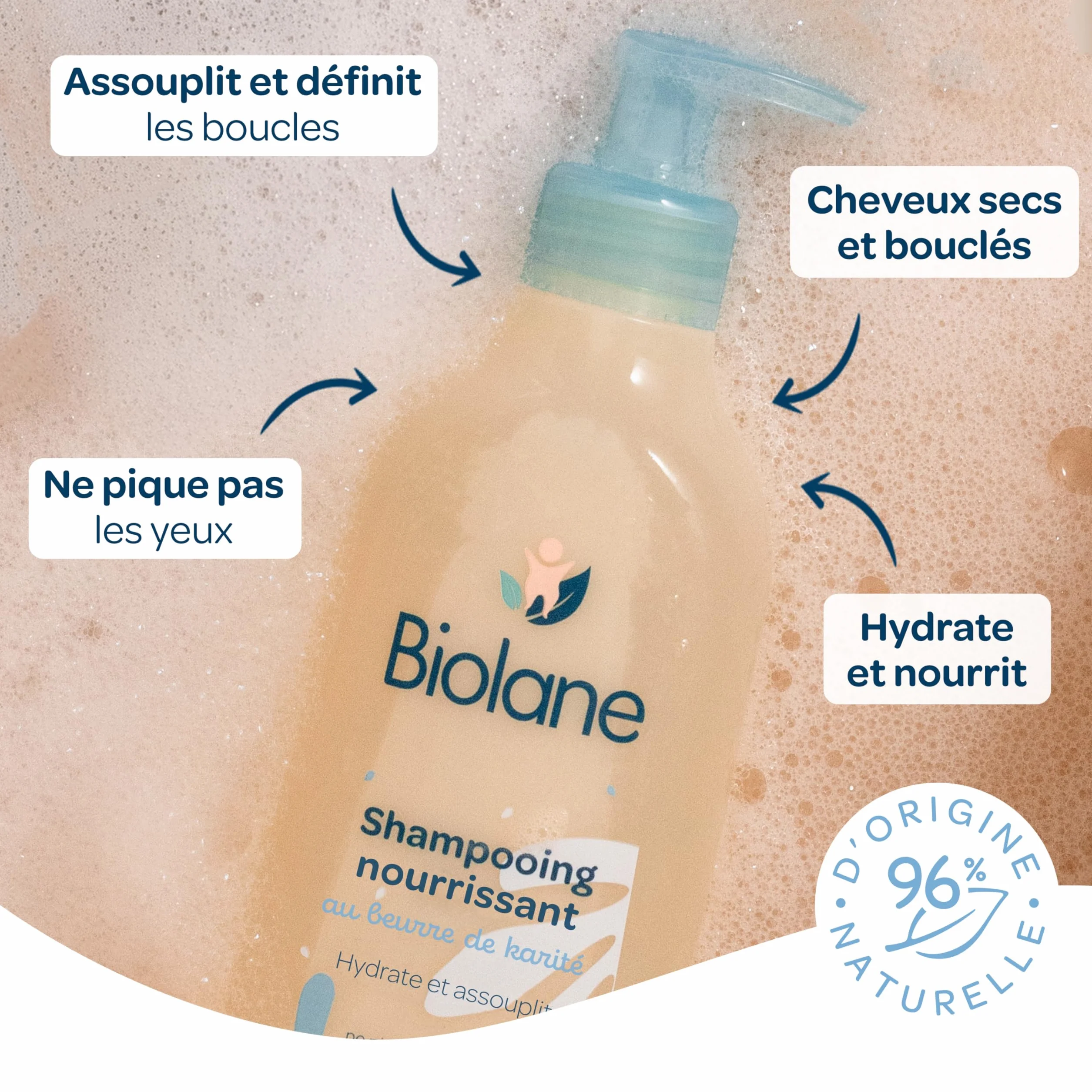 BIOLANE Shampooing Nourrissant Bébé Cheveux Secs et Bouclés 350ml