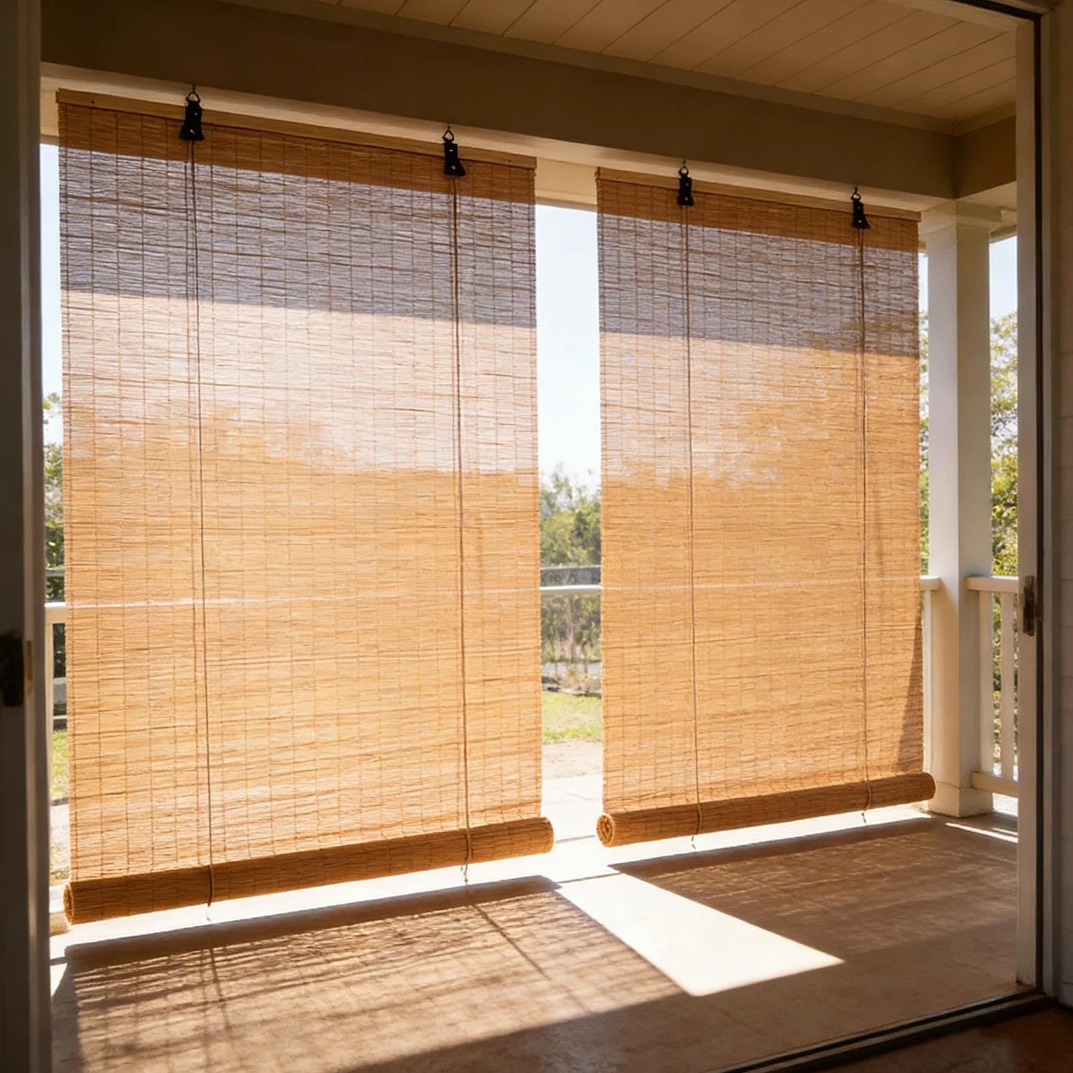 Store Bambou Exterieur Intérieur 70% Occultant 45-180cm Store Enrouleur Roseau Naturel Anti-UV Stores Vénitien en Bois pour Patio/Porche/Jardin Stores Romains Faciles à Installer(W150xH150cm)