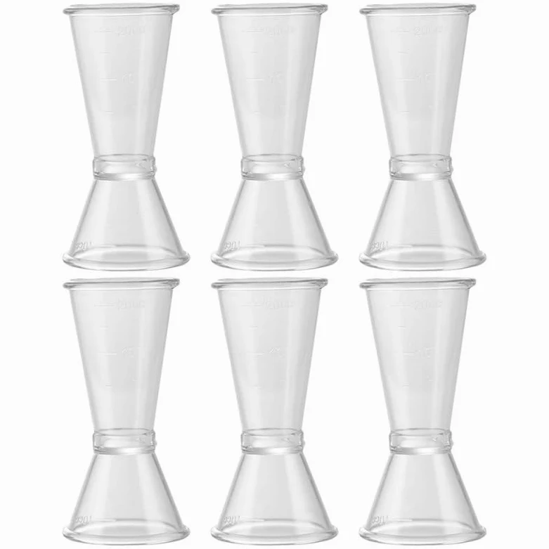 ULTECHNOVO Lot de 6 tasses à mesurer en plastique à double doseur à cocktail à long manche