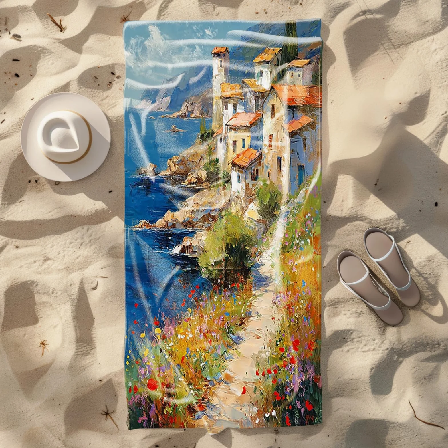 Tapis de Plage XXL Anti Sable Fleurs en Bord De Mer Serviette Piscine Adulte,Natte De Plage Pliable, Voyage Accessoires De Plage Camping,Serviette de Bain Personnalisée