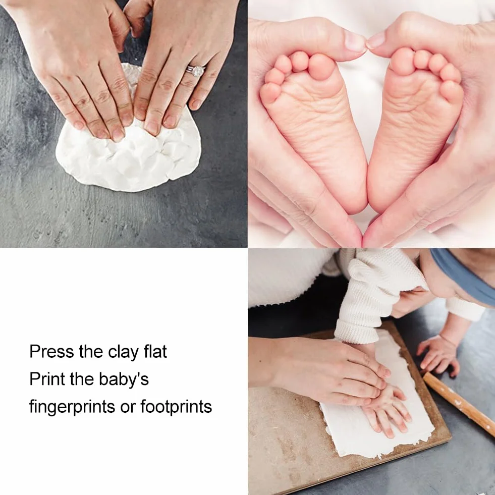 Kit d'Empreintes de Bébé Argile 3D pour Mains et Pieds, Argile Molle, Cadeau Naissance 2PC