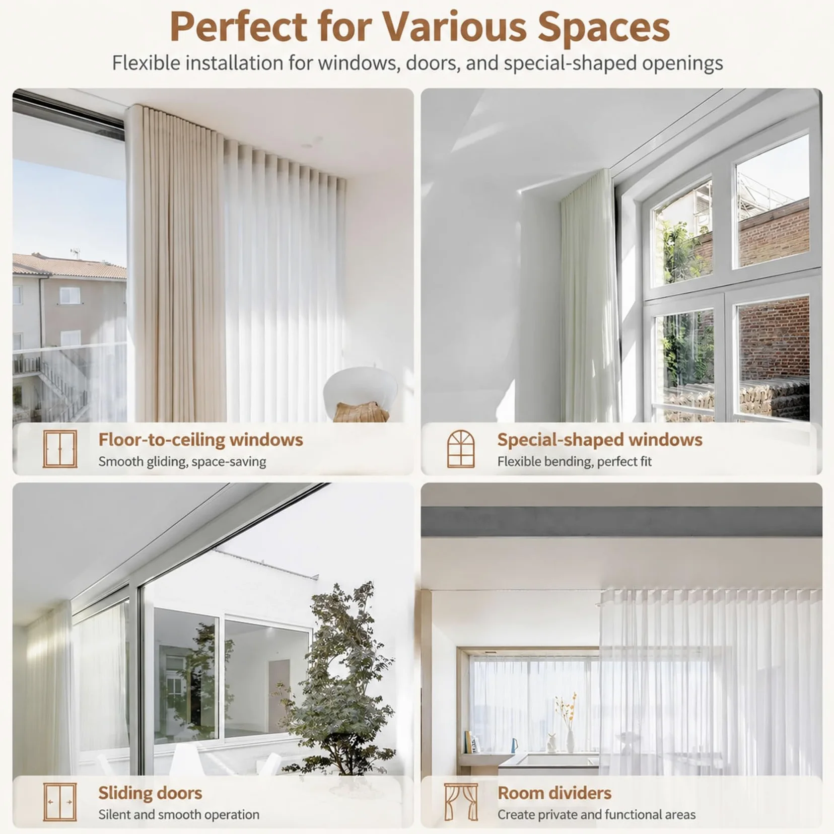 Rail de Rideau Encastré, Tringle à Rideau Caché Aluminium Plafond | Système Rail Robuste avec Roulettes Silencieuses, Pour Séparation De Pièce Et Fenêtres Balcon(Noir,240cm/7.8ft(2*120cm))