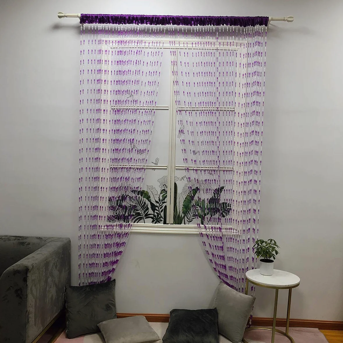 ZiDeTang Rideau de porte avec perles en acrylique - Décoration d'intérieur - Rideau de séparation de pièce (violet, 300 cm x 250 cm)