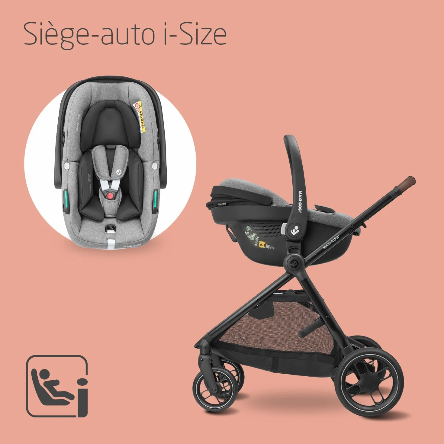 Maxi-Cosi Zelia S Trio Poussette 3 en 1, 0-4 Ans, 22 kg, Pliable, Compacte, avec CabrioFix S i-Size, Gris
