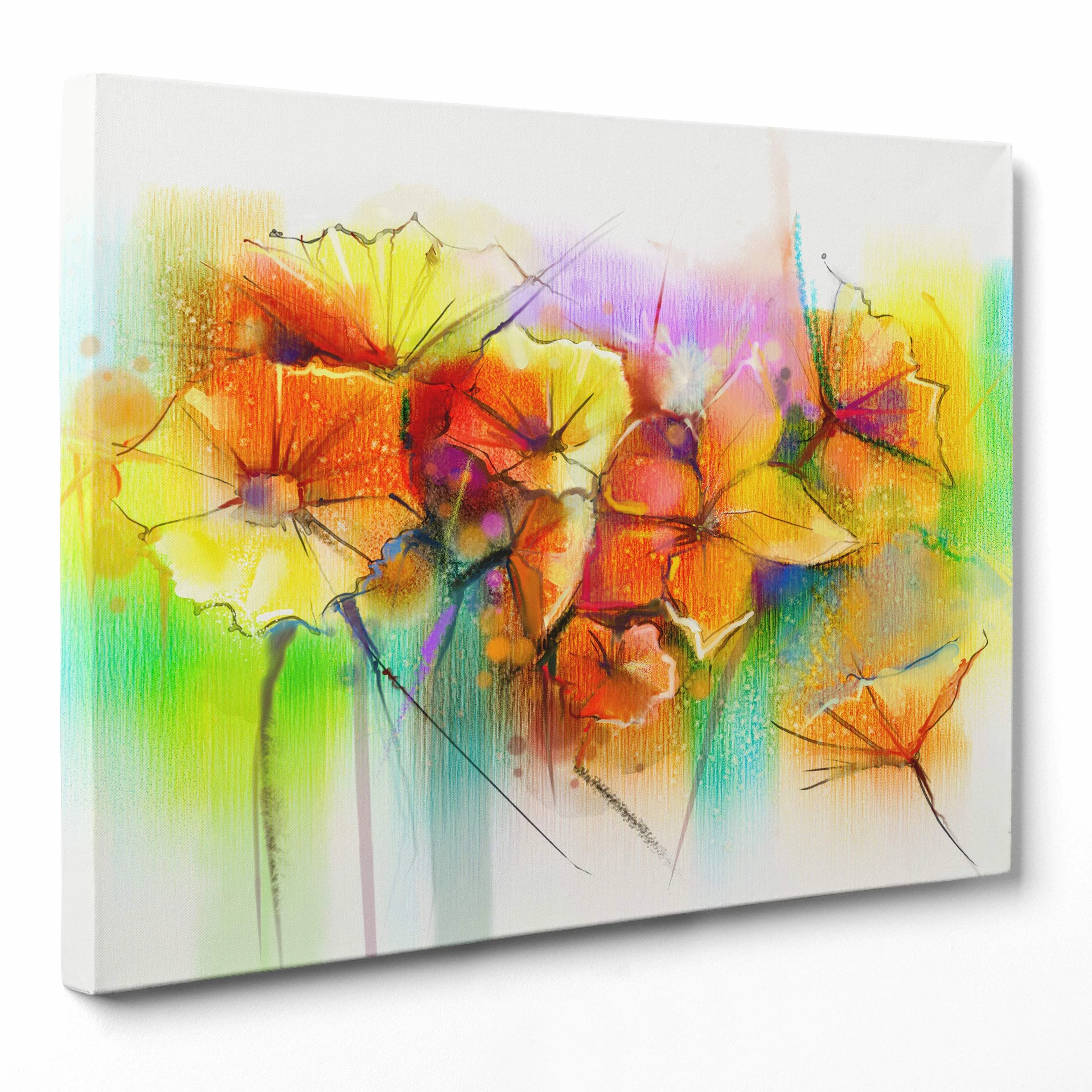 Tableau à fleurs colorées abstrait moderne sur toile 50 x 70 cm sans cadre