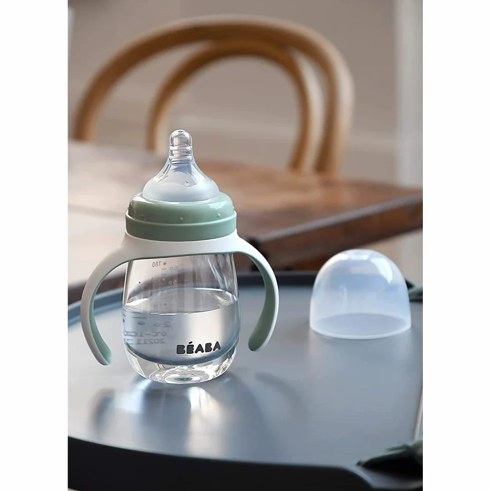 BÉABA Biberon Tasse d'apprentissage 2 en 1 210 ml Vert sauge