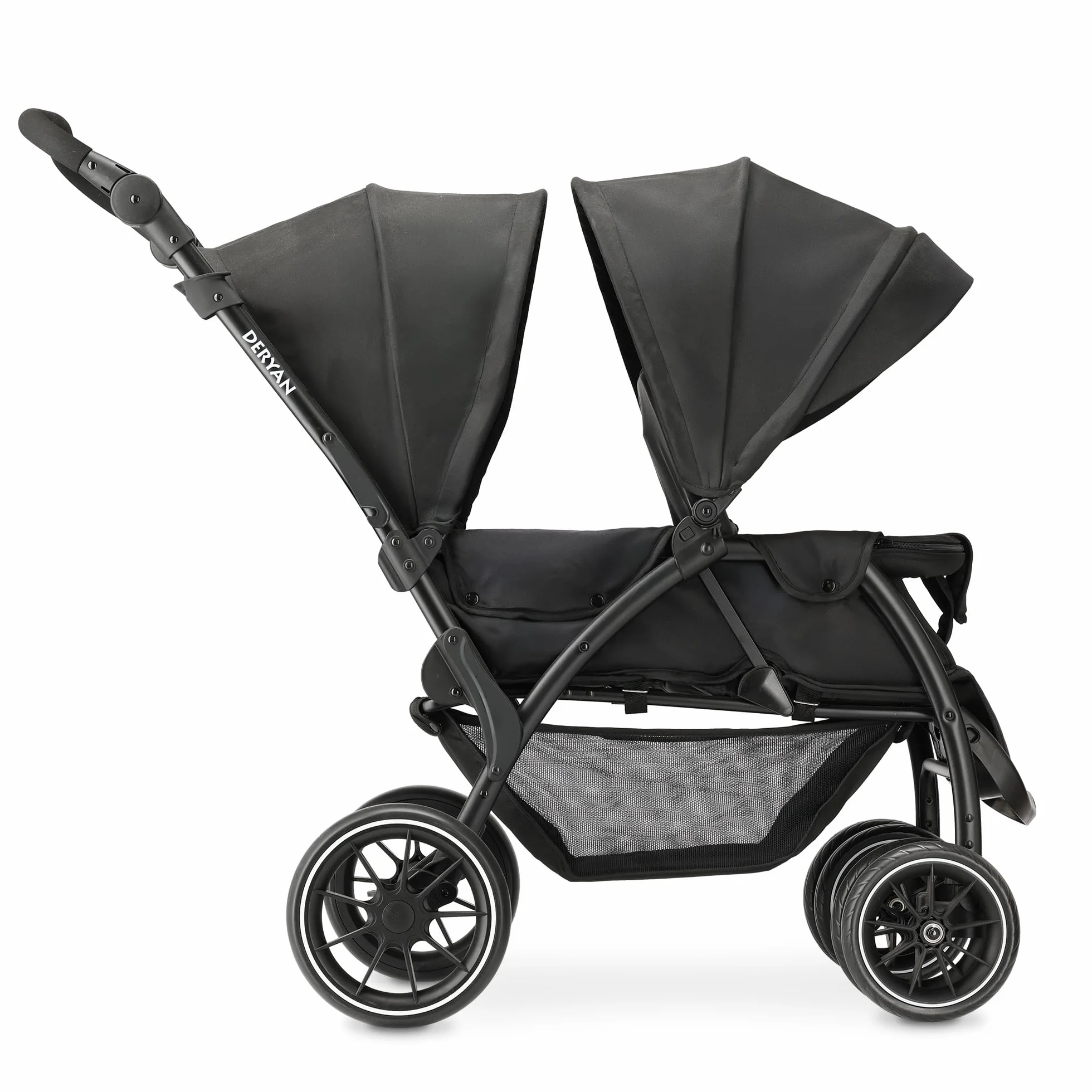Poussette Duo Tandem pour Enfants Deryan Elena Double Duett avec Harnais 5 points Ajustable Noir