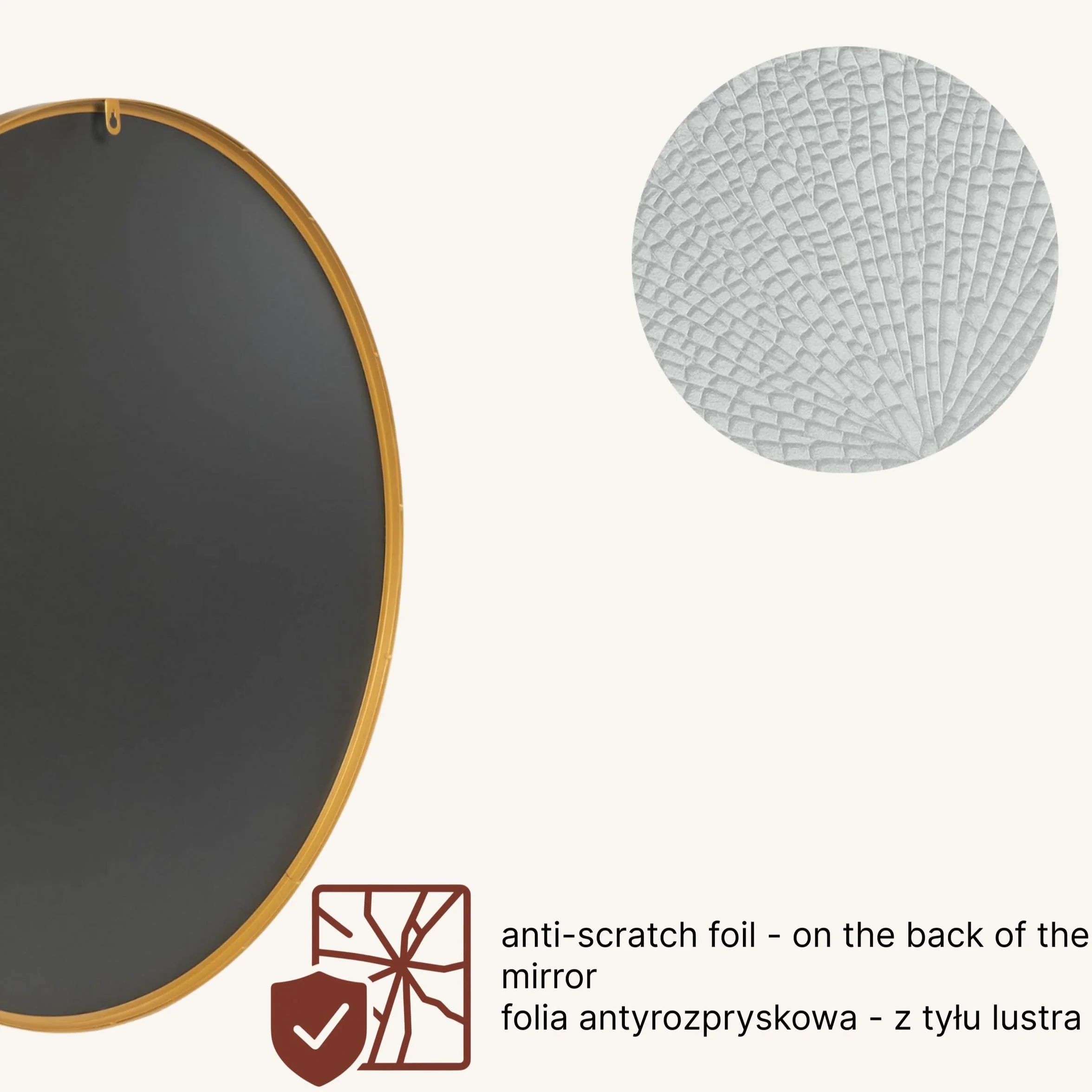 Miroir rond Noor Ø 80 cm doré cadre en métal