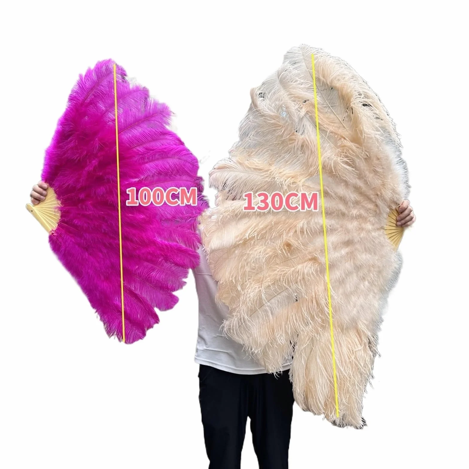 Éventail pliant en plumes d'autruche 100 cm 130 cm Blanc mariage fête spectacle