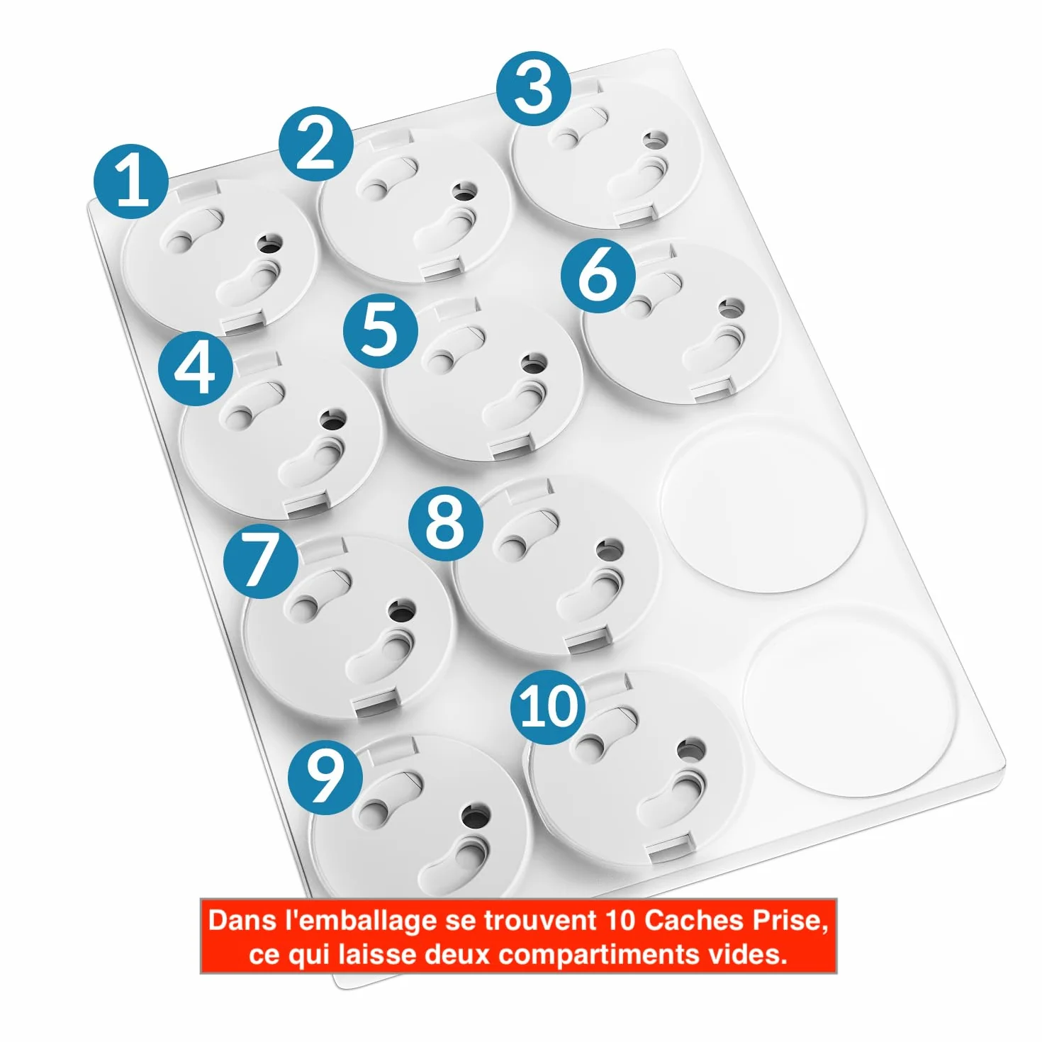 Cache Prise Bébé Française x10 BLANC - Système Automatique Sans Clef Adhésif 3M Protection Enfant