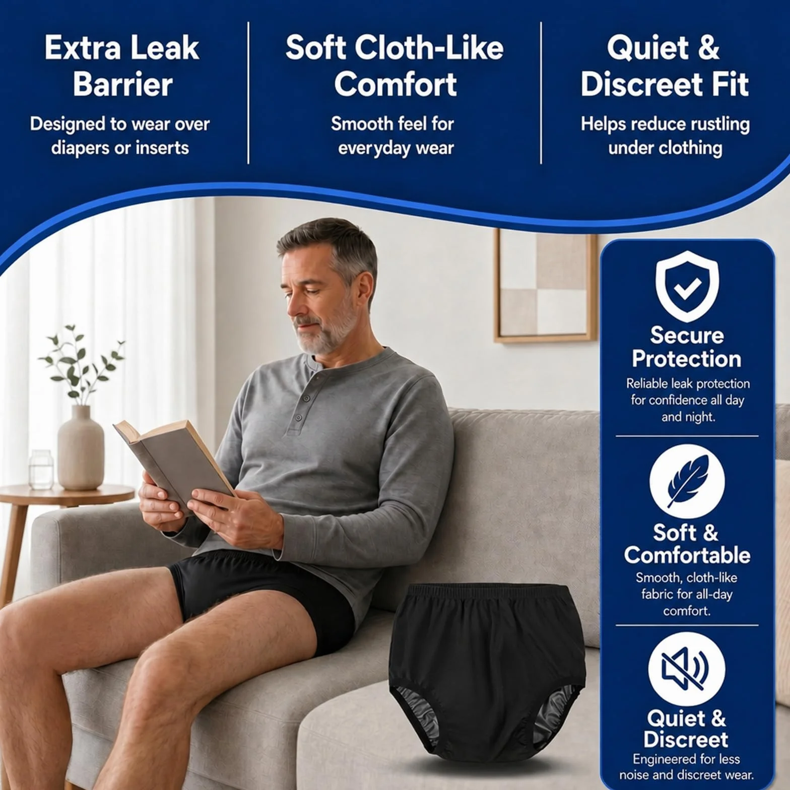 Couvre-couche imperméable en latex pour adulte incontinence, pantalon actif réutilisable lavable L