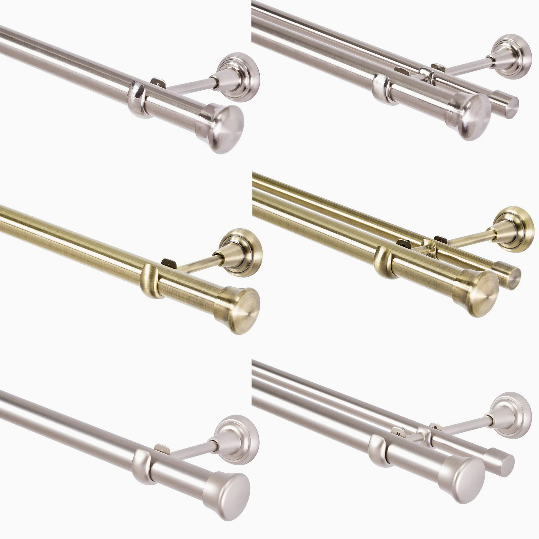 Tringle à rideaux 25 mm - 1 et double voie : acier inoxydable, chrome mat, or vieilli - 120 à 600 cm - Qualité supérieure (or vieilli, 2 voies, 200 cm)