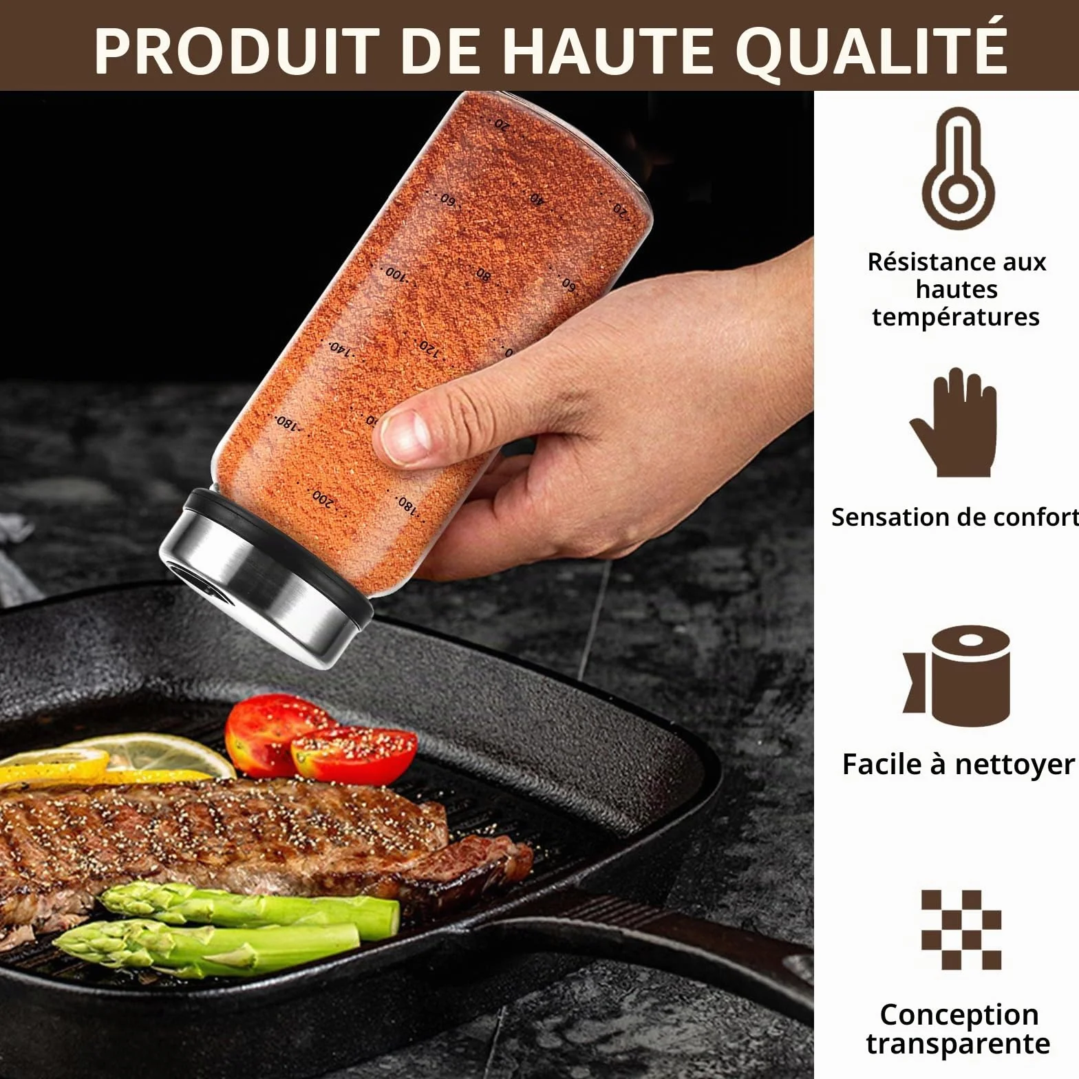 APACALI 4 x 200ml Bocaux à Épices Verre Borosilicaté avec Couvercle Rotatif
