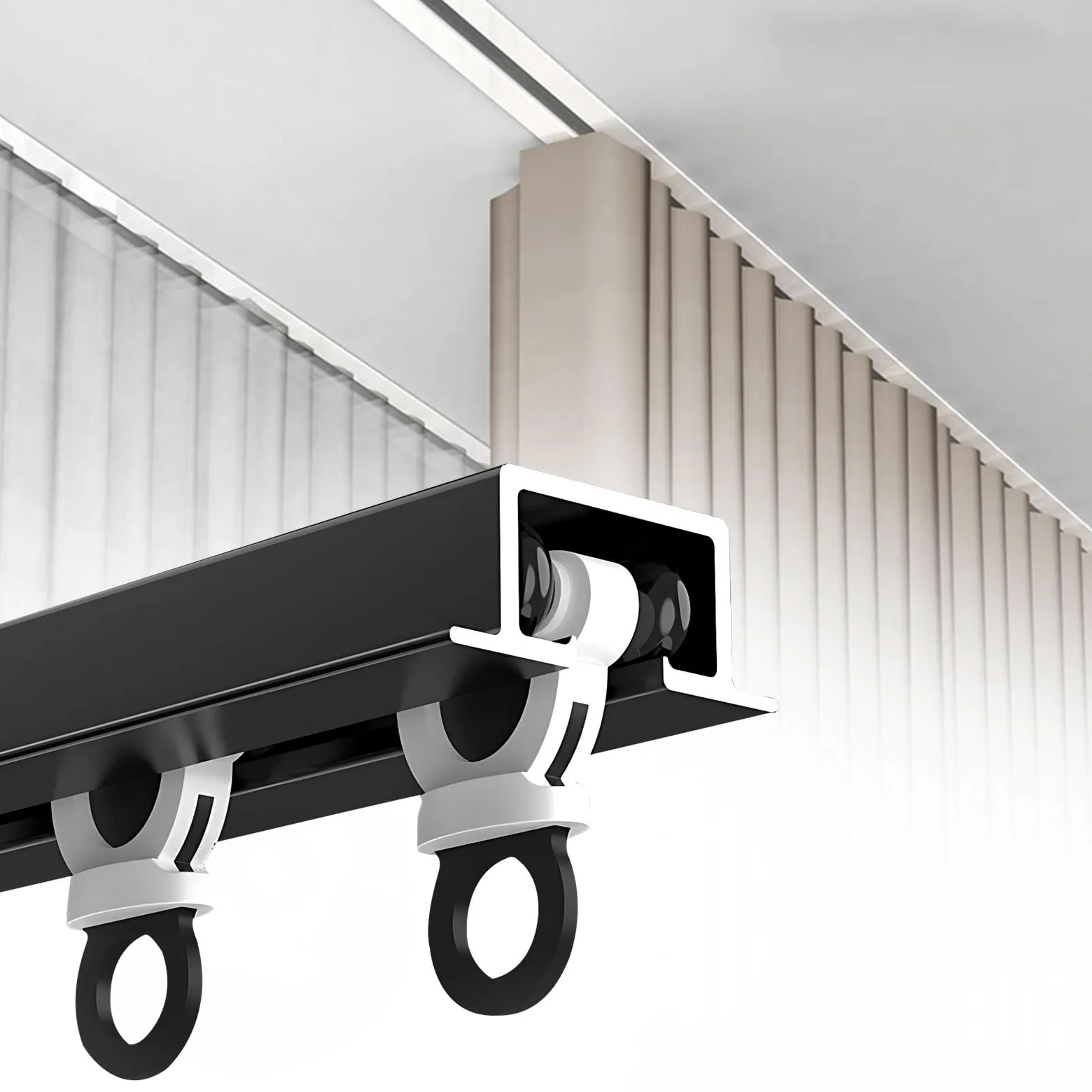 Système de rails de rideaux de plafond cachés – Tringle à rideaux coulissante silencieuse en aluminium pour bureau, salon, chambre à coucher (noir, 150 cm) – Installation facile et design moderne