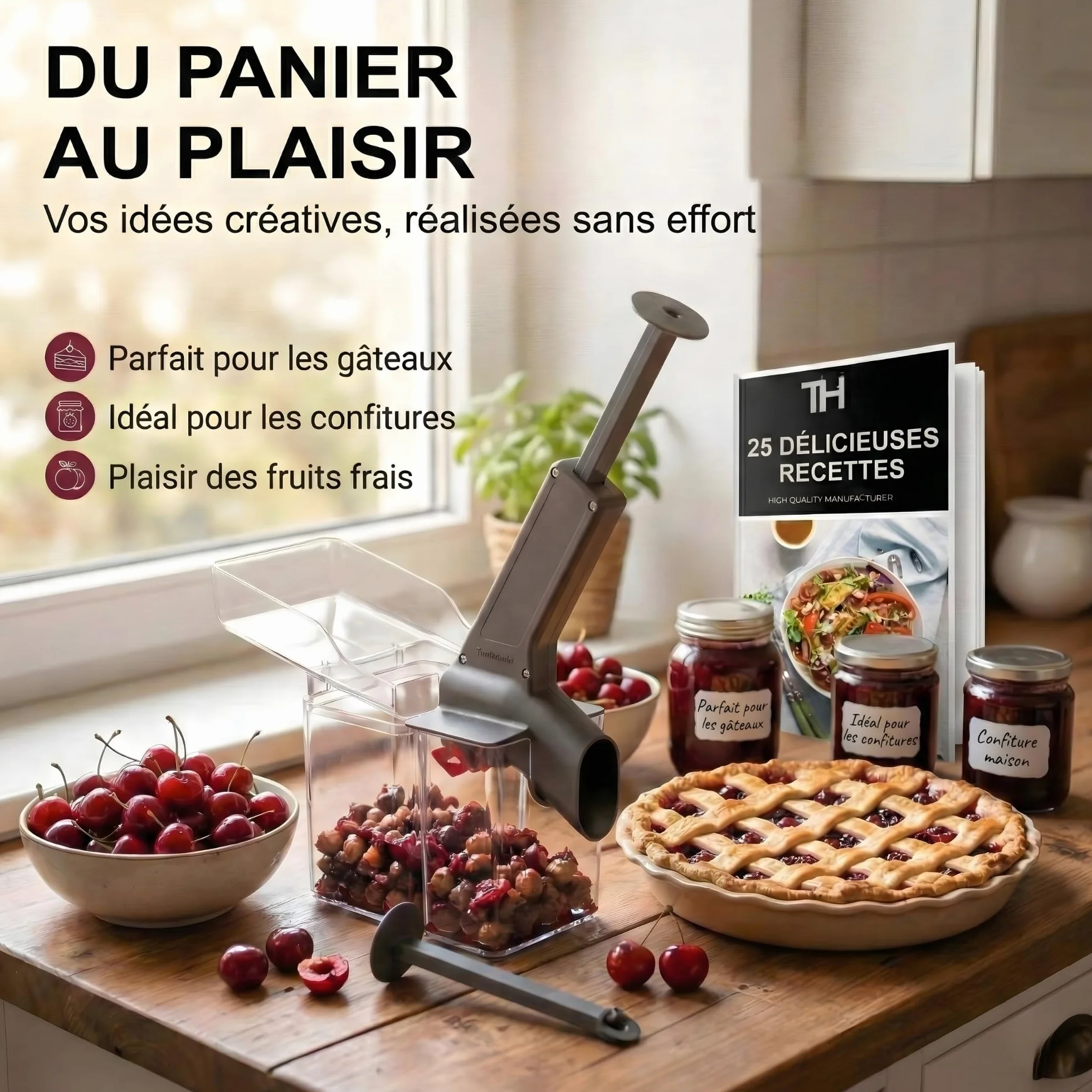 Thiru Premium Dénoyauteur de cerises grande capacité anti-éclaboussures Made in Germany