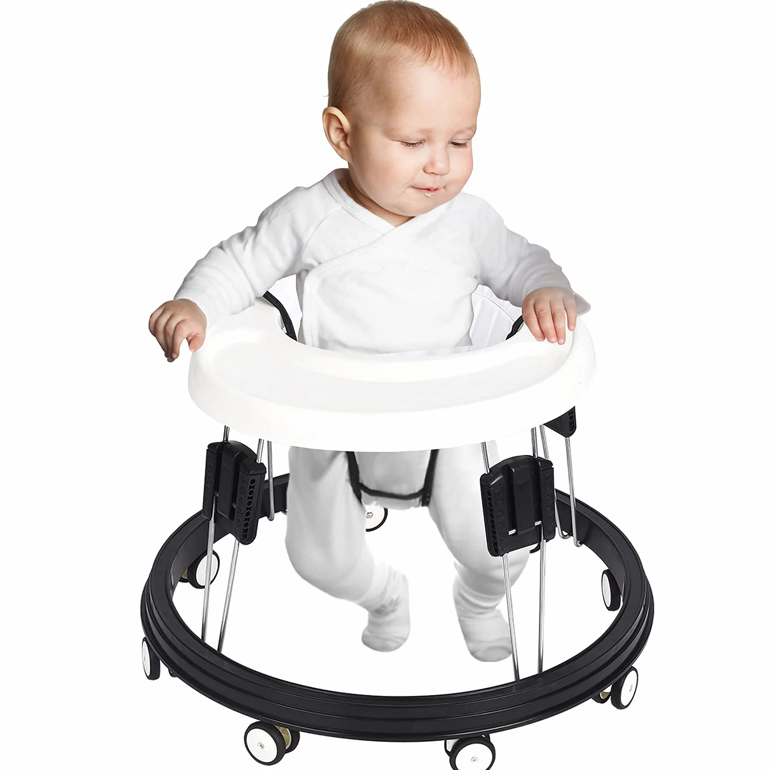 Trotteur Bébé Aide à la Marche 4 Positions Réglables Blanc