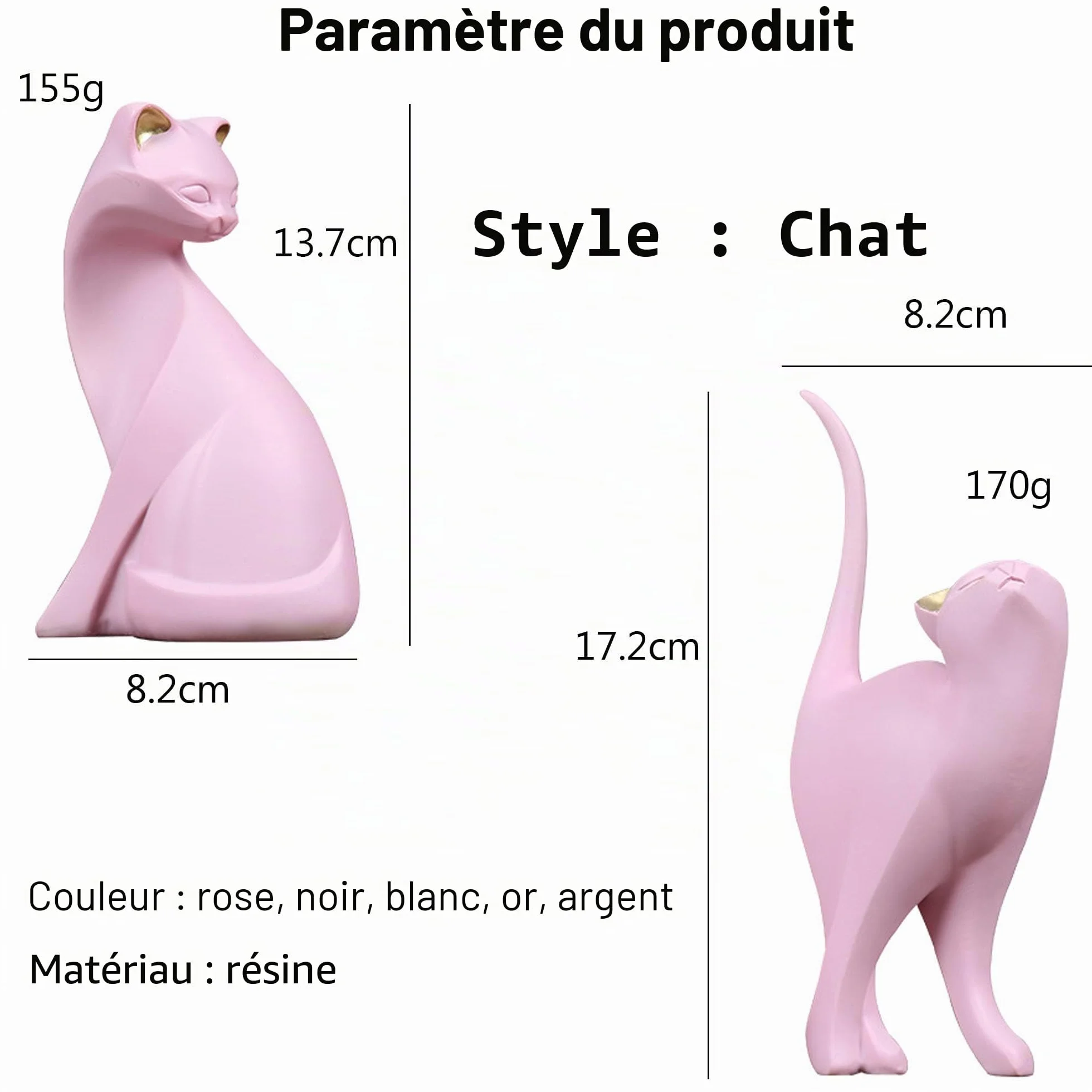 Moderne Statue Chaton Resine Sculpture Abstraite Decoration Interieur Cadeaux Amoureux Chats (argent)