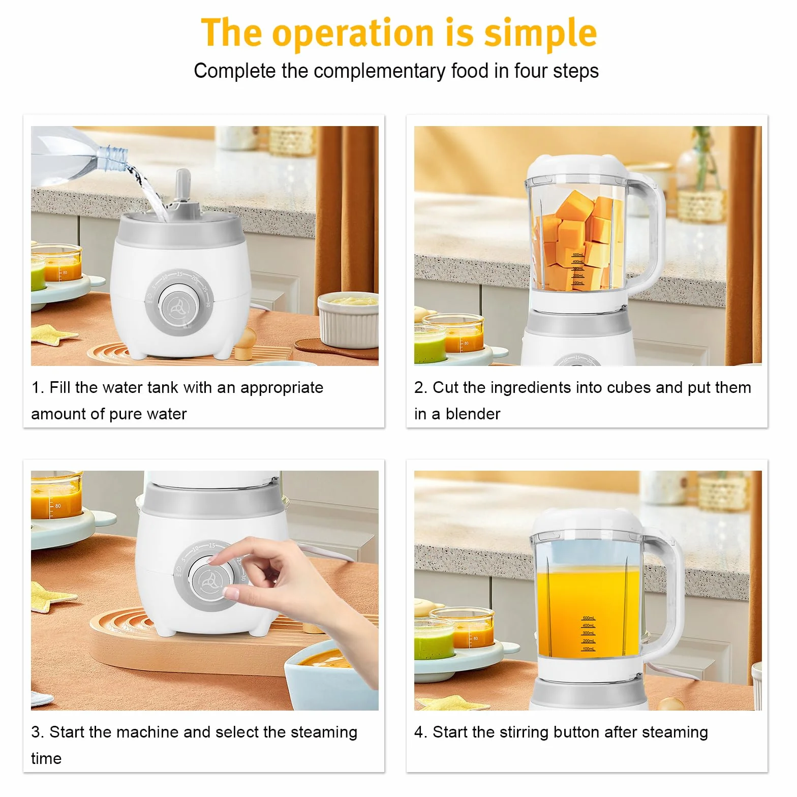Robot Bébé 4 en 1 Cuiseur Mixeur Multifonctions Cuisson Vapeur Sterilisateur Biberons