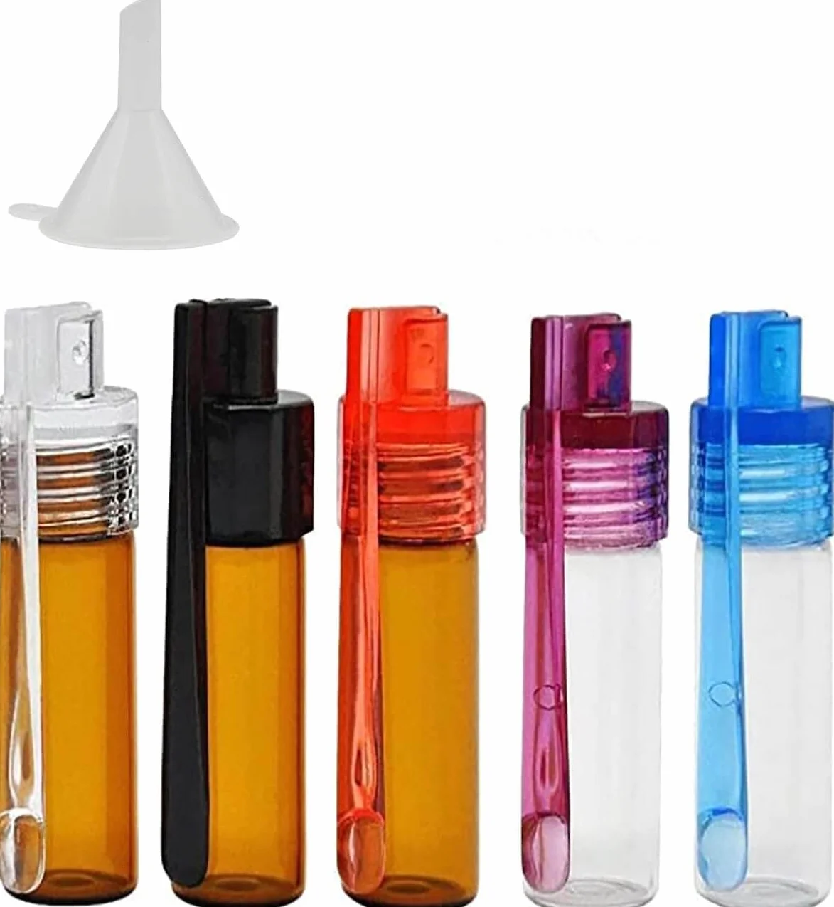 Lot de 5 flacons de poudre à épices 51 mm avec cuillère en verre et micro-entonnoir