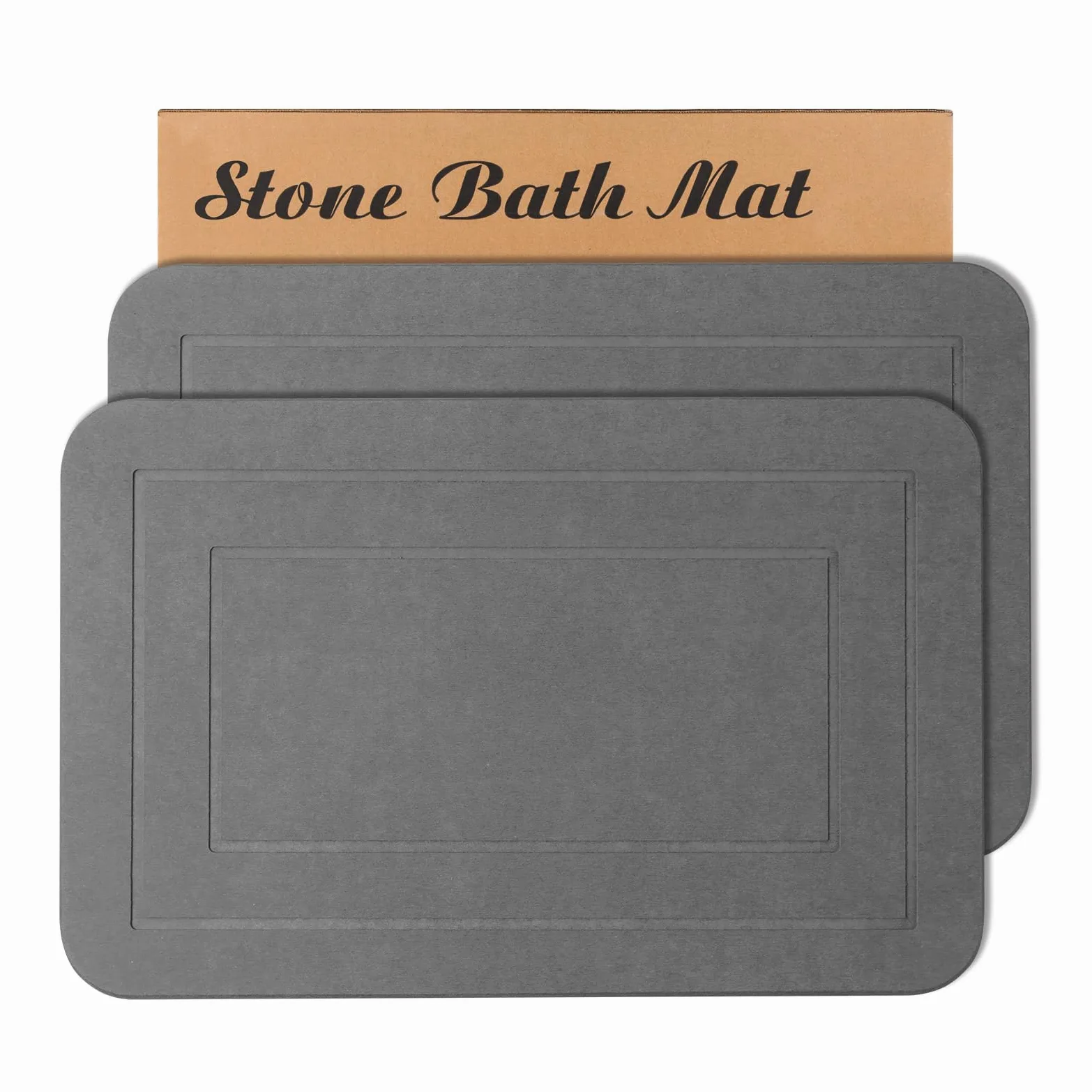 Lot de 2 Tapis de Bain en Pierre, Tapis de Douche en Terre de diatomée, antidérapant, Super Absorbant, séchage Rapide, Tapis de Sol pour Salle de Bain et Cuisine (Gris, 61 x 38,1 cm)