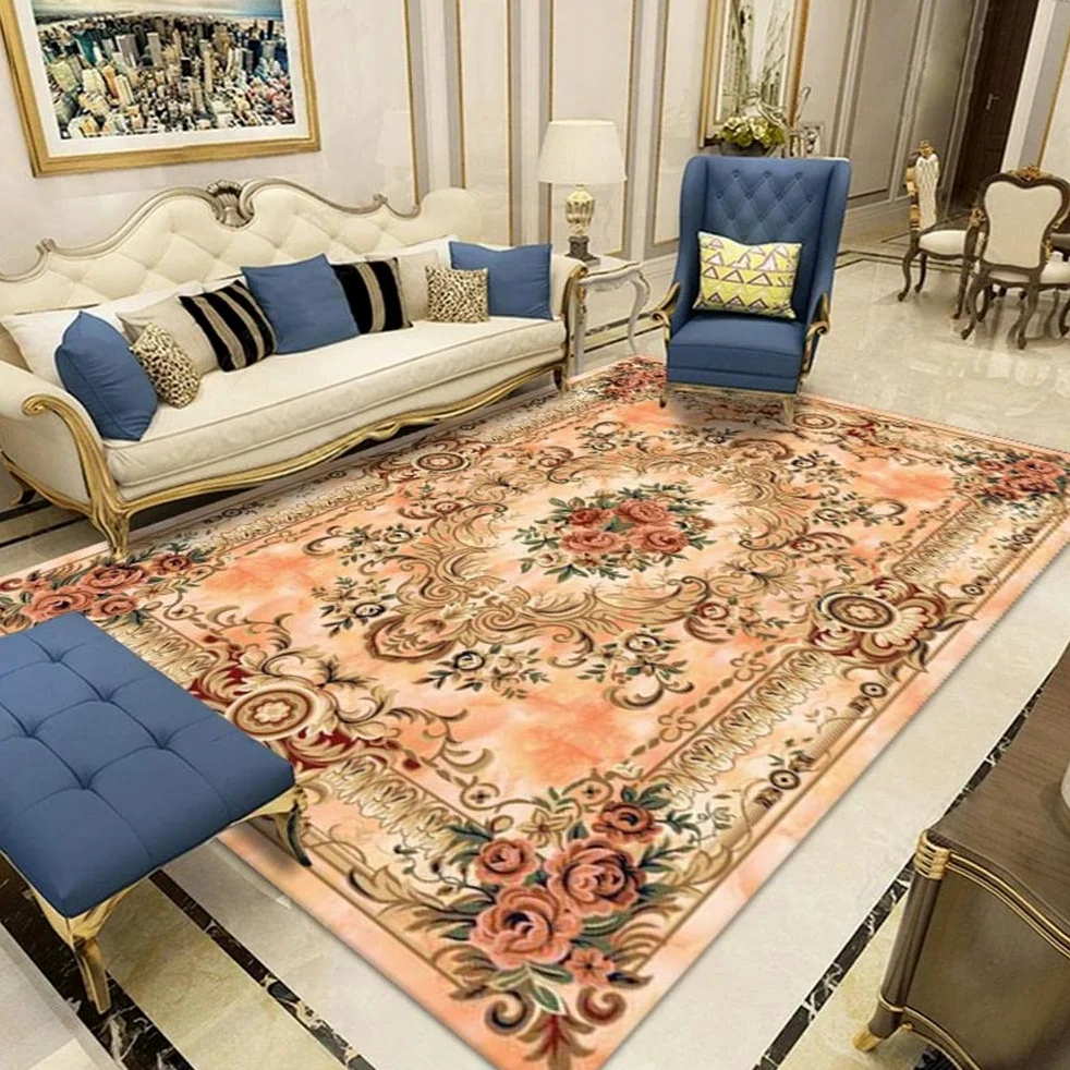 Moquette Sol Tapis Salon Grande Taille Tapis Rose Chaud Design d'impression Classique, Isolation phonique, Doux et Lavable 80X160CM Grand Salon