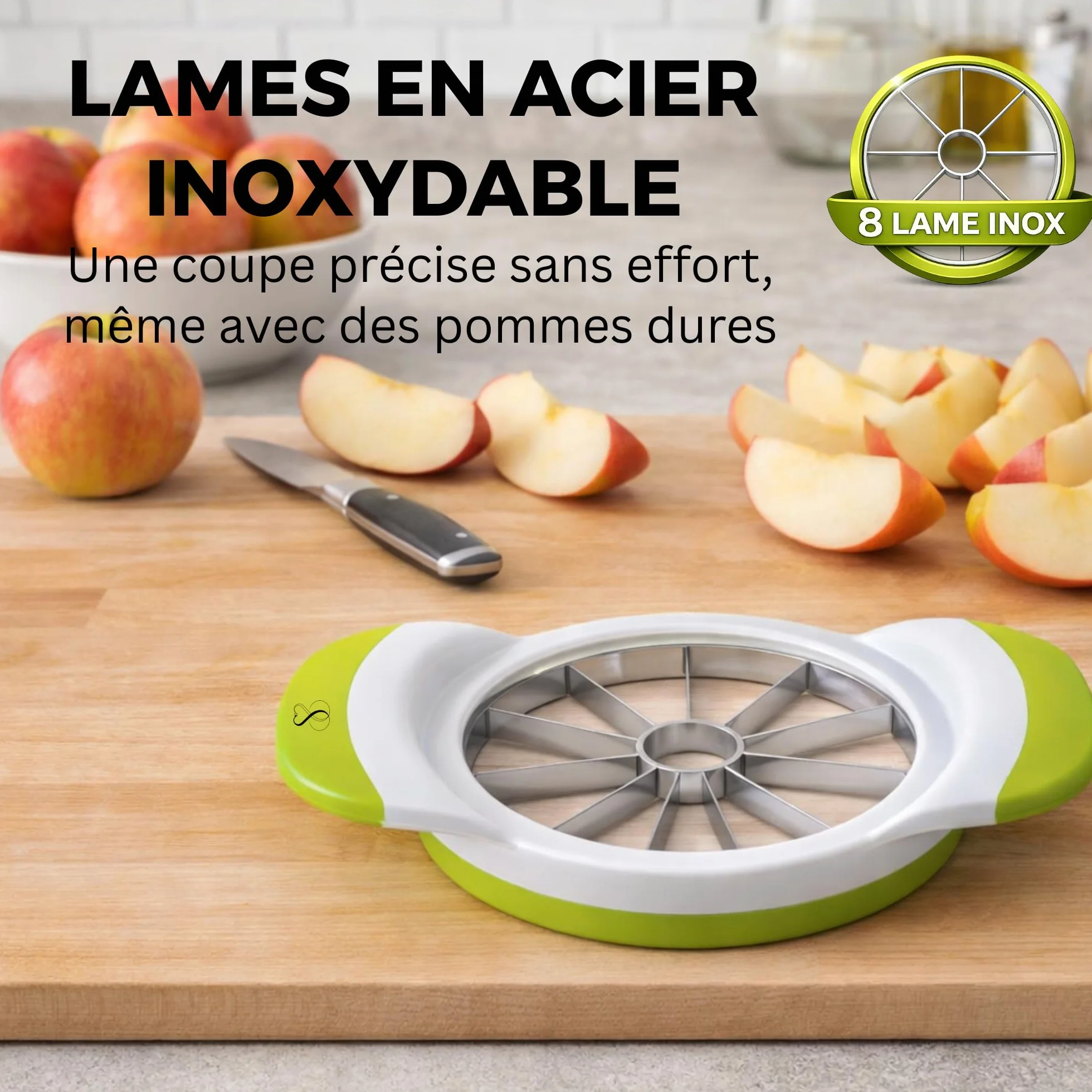 Stone&Stone Coupe Pomme Inox Professionnel 8 Lames Acier Inoxydable Éplucheur Levier Anti Trognon Trancheuse Fruits 8 Morceaux
