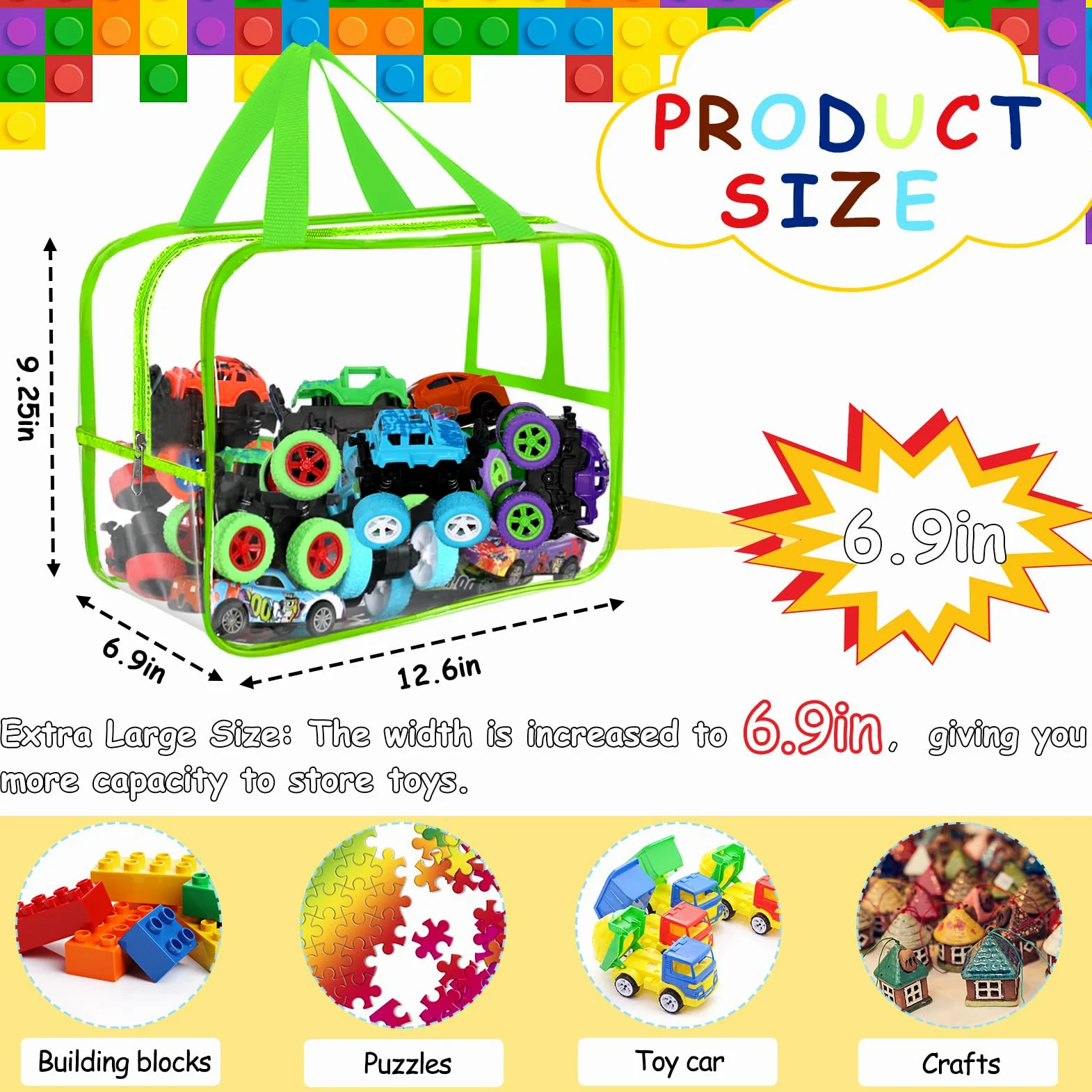 Sacs de rangement larges de 6 couleurs, 32,6 x 23,3 x 17 cm avec étiquettes, réutilisables en PVC transparent, sacs de rangement de jeux de société, sacs de voyage imperméables avec fermeture éclair