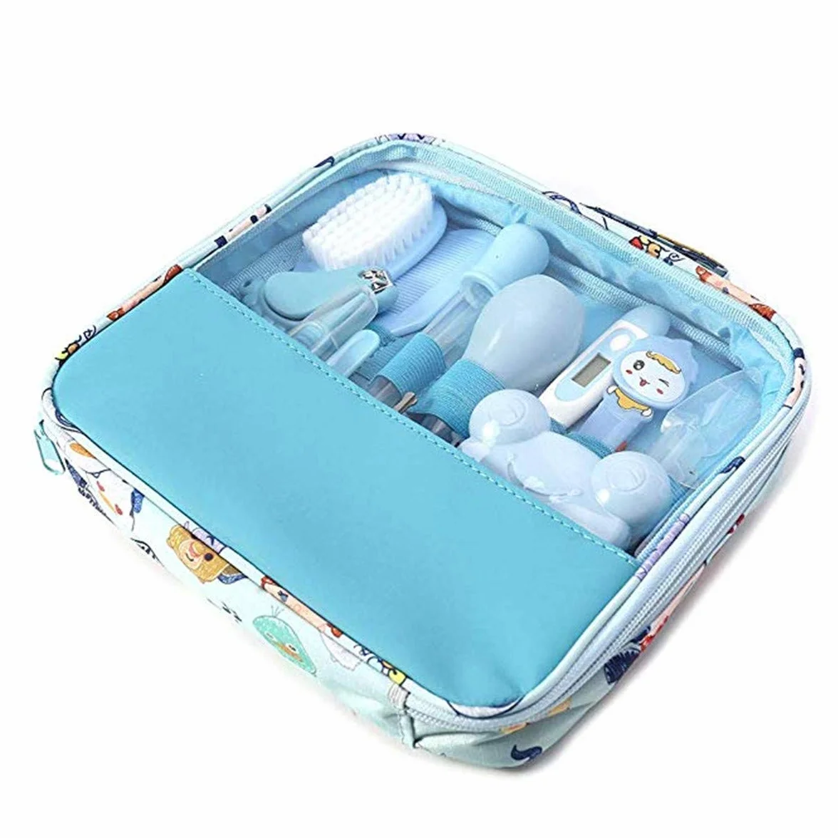Kit de soins bébé nouveau-né 13 pièces Thermomètre Brosse Toilettage Trousse (Bleu)