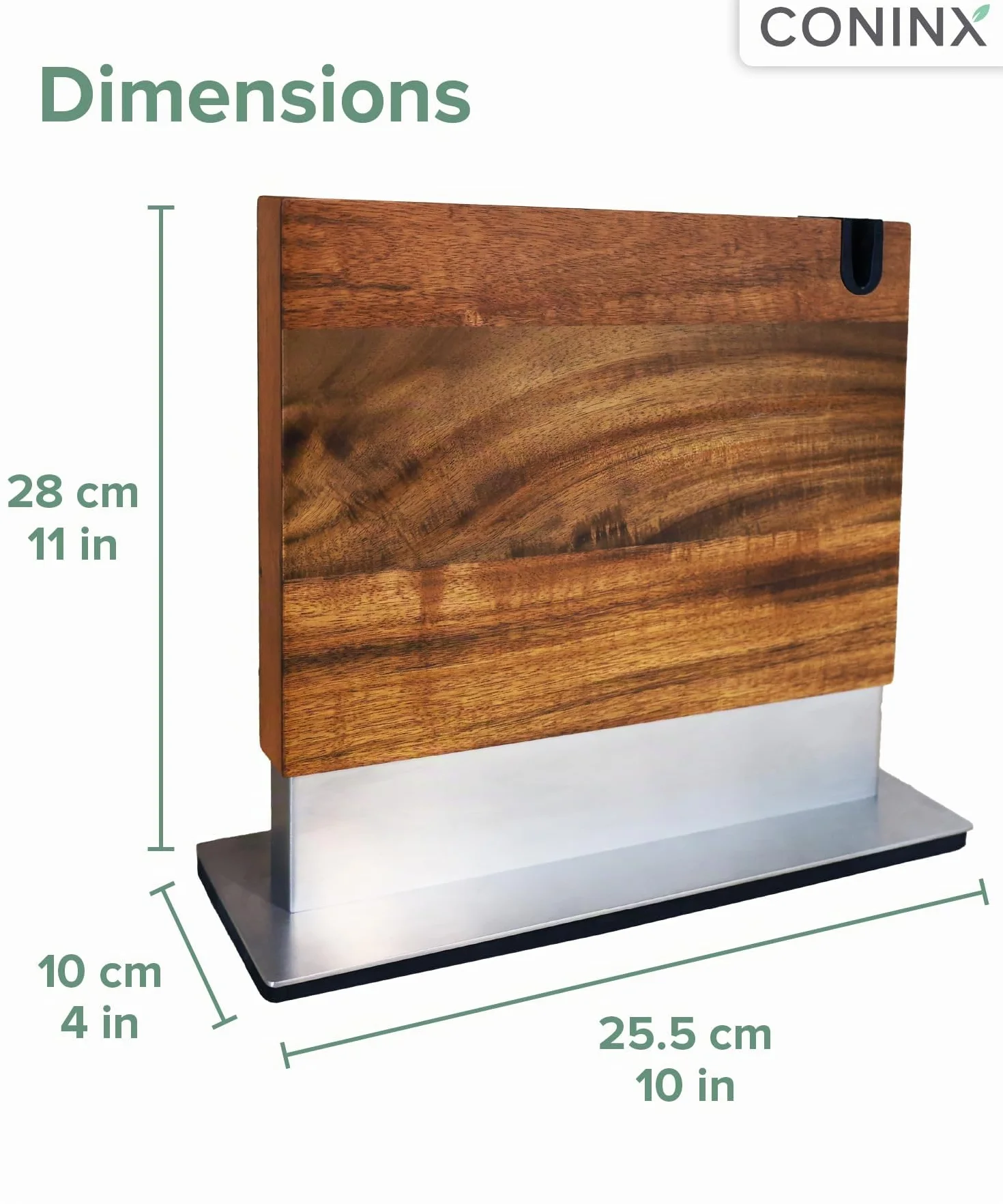 Coninx Bloc à Couteaux Magnétique avec Aiguiseur intégré – Porte-couteaux Aimanté Double Face en Bois d’Acacia