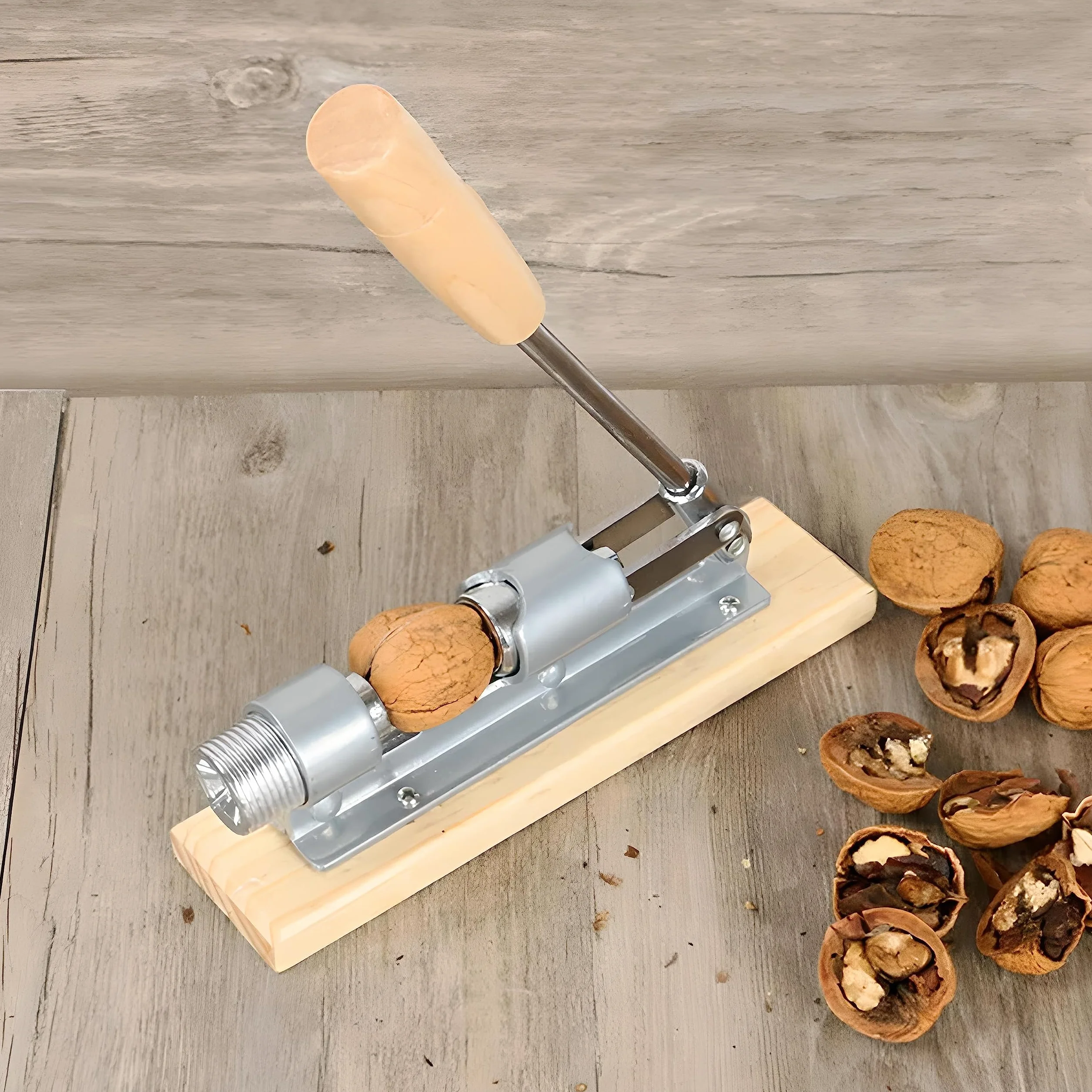 Retoo Casse-Noix en Acier Ajustable avec Support en Bois pour Noix et Homards