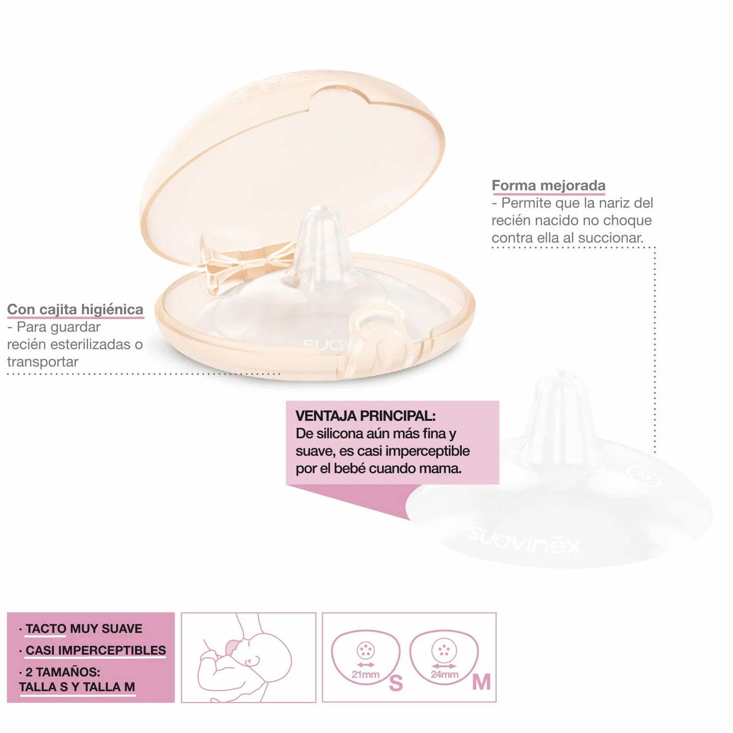 Suavinex Bouts de Sein en Silicone Taille S Pack de 2