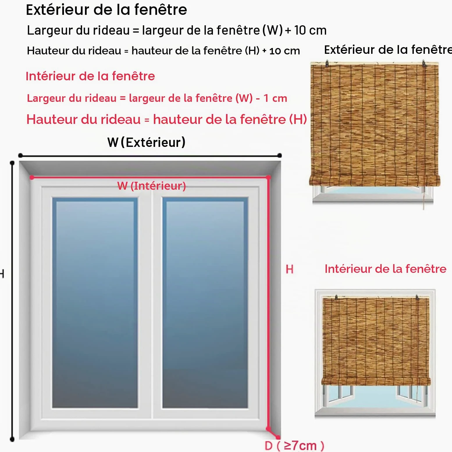 Store Enrouleur Bambou,Rideau De Roseau,Tissés À La Main,Store en Bambou Exterieur,Store Venitien,Rideau de Paille,Stores Opaques,avec Levage,Personnalisable (140x200cm(55x79in))