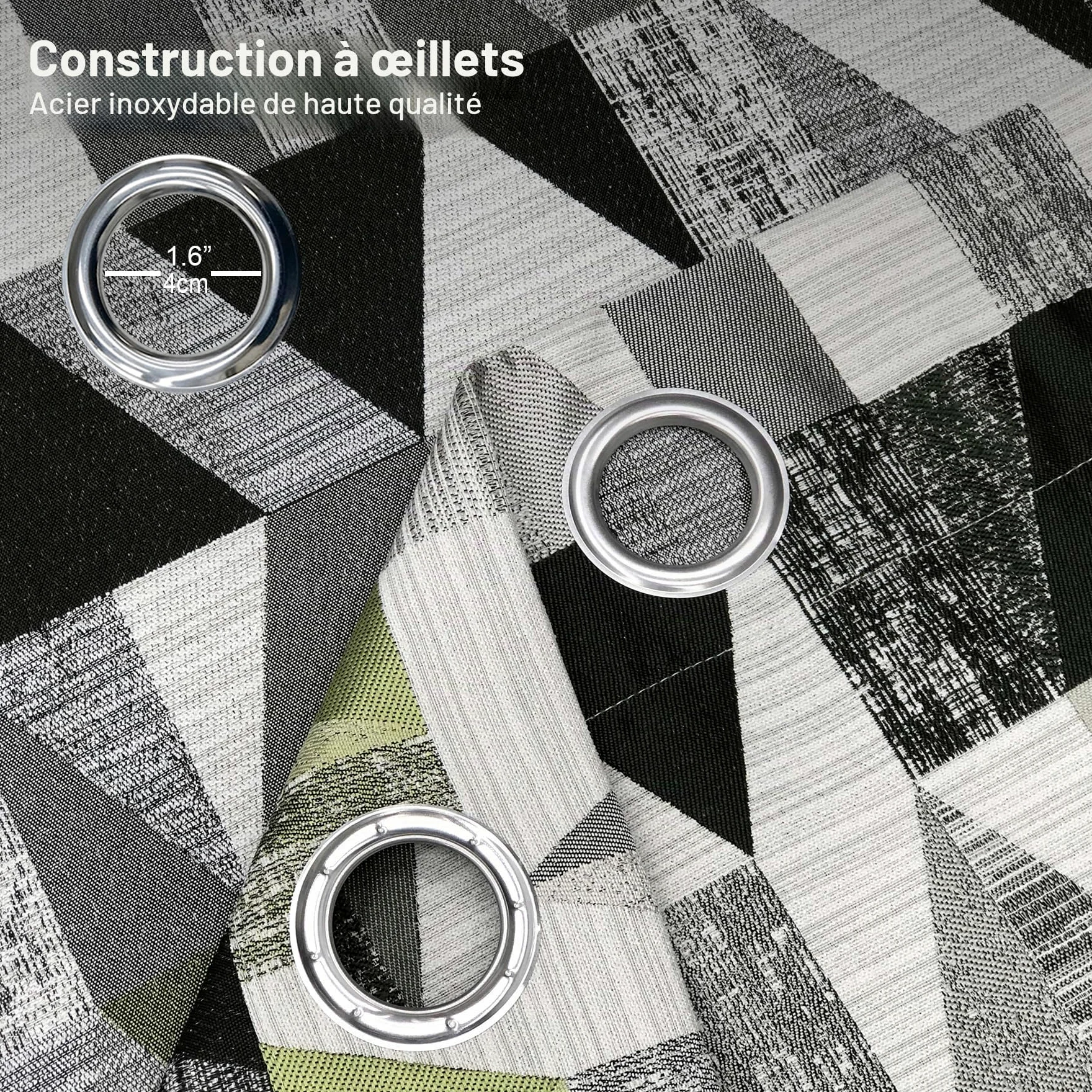 always4u Rideau Occultant à Motifs Géométrique en Faux Lin, Double Rideaux Isolation Thermique à Oeillets pour Salon et Chambre, Moderne, Vert 140x245cm Lot de 2