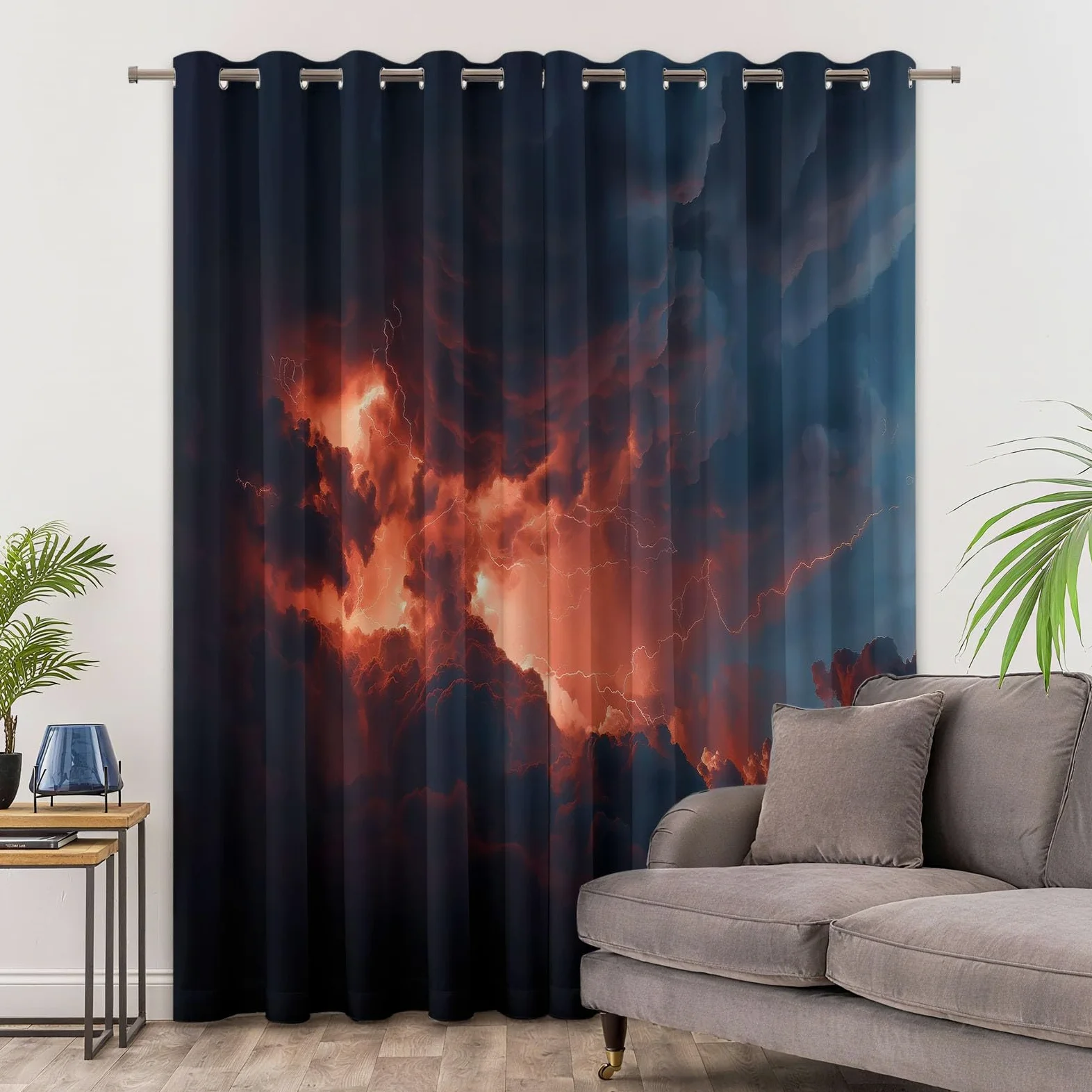 Générique Rideaux Opaques en Nuages Sombres Orage Naturel, Rideau Occultant en Polyester Gris, Rideaux Thermique Isolant Anti-Froid Décoration de Fenêtre pour Salon Chambre Lot de 2 140L x 245H cm