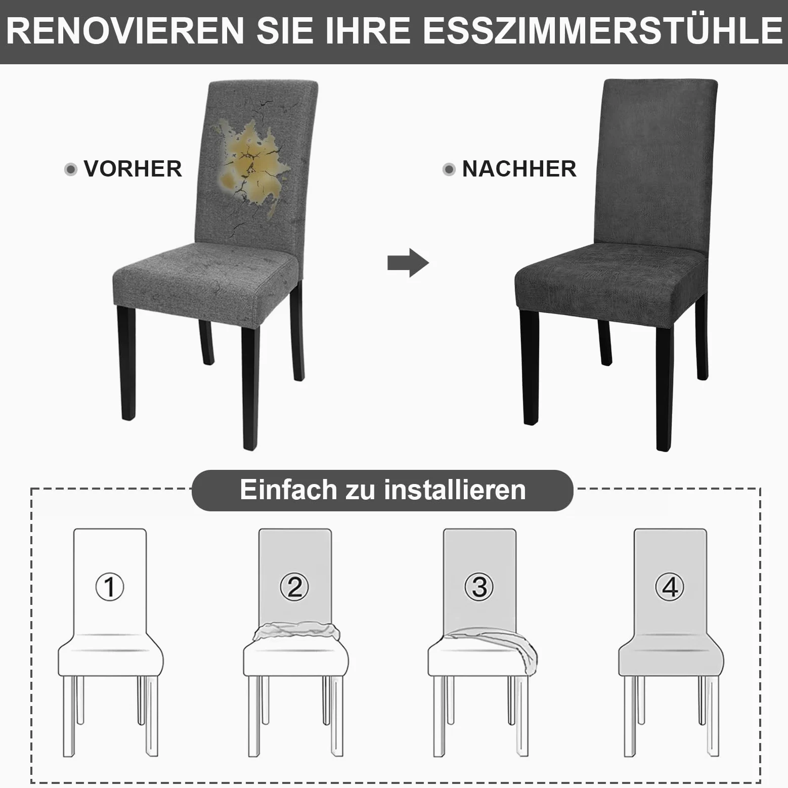 Alishomtll Lot de 6 housses de chaise en cuir synthétique extensible - Noir | Housse de chaise élastique universelle lavable pour chaises de salle à manger, cuisine, mariage