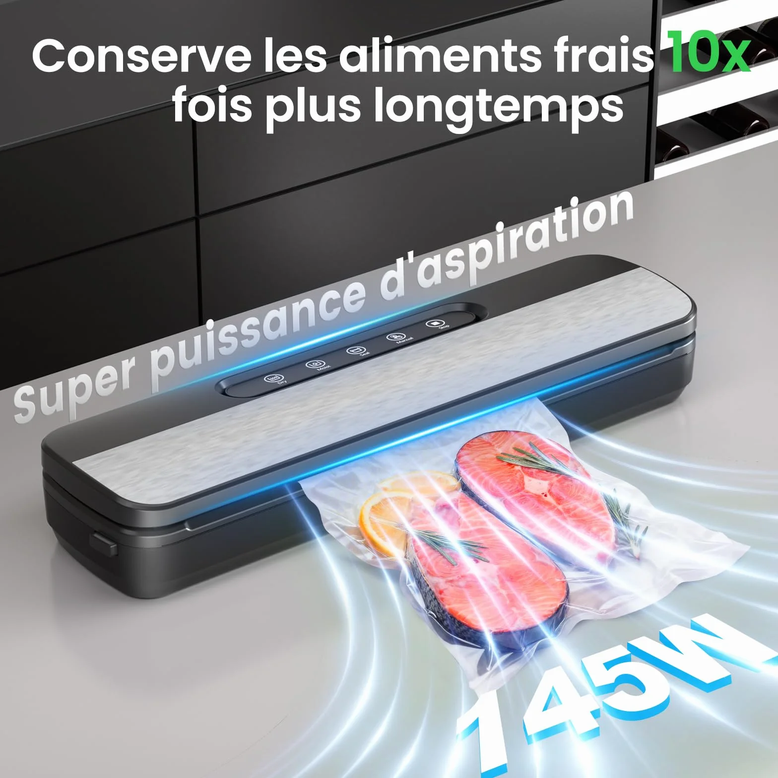 Raycial Machine Sous Vide Alimentaire 7-en-1 130W 90 kPa avec Cutter et 10 Sacs
