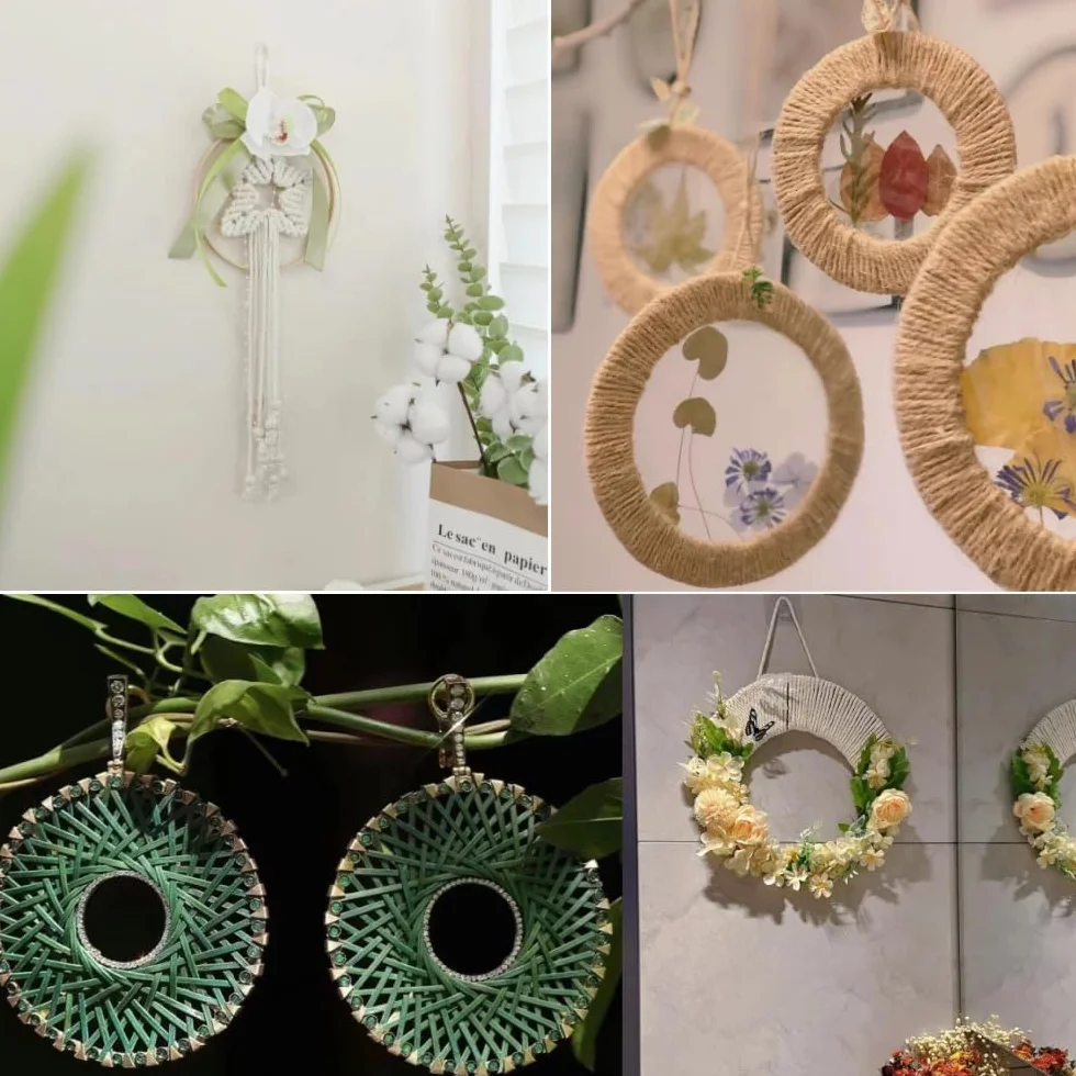 Cercles en bois 15 cm bambou lot de 12 pour décoration macramé mariage guirlandes