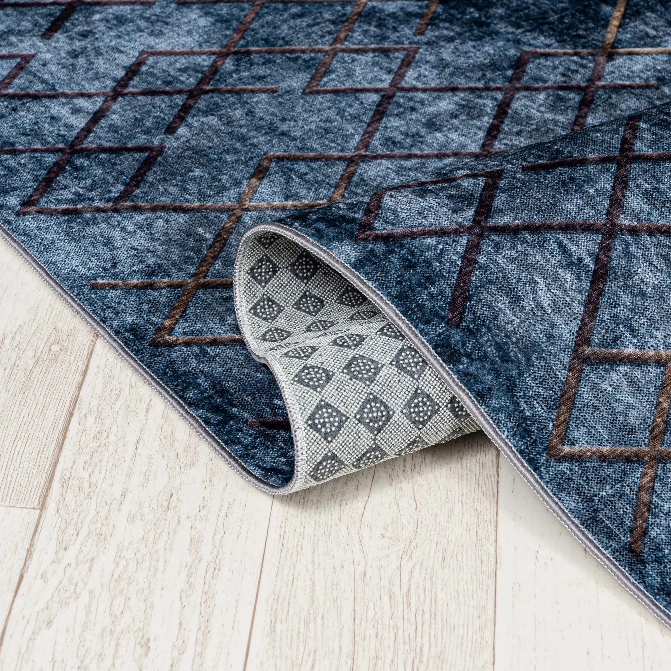 Mazovia Grand Tapis Salon 160x230cm Bleu Géométrique Élégant Antidérapant | Tapis pour Chambre Salle à Manger Bureau Lavable en Machine Anti-Allergène Chauffage au Sol Facile D'entretien Poils Courts
