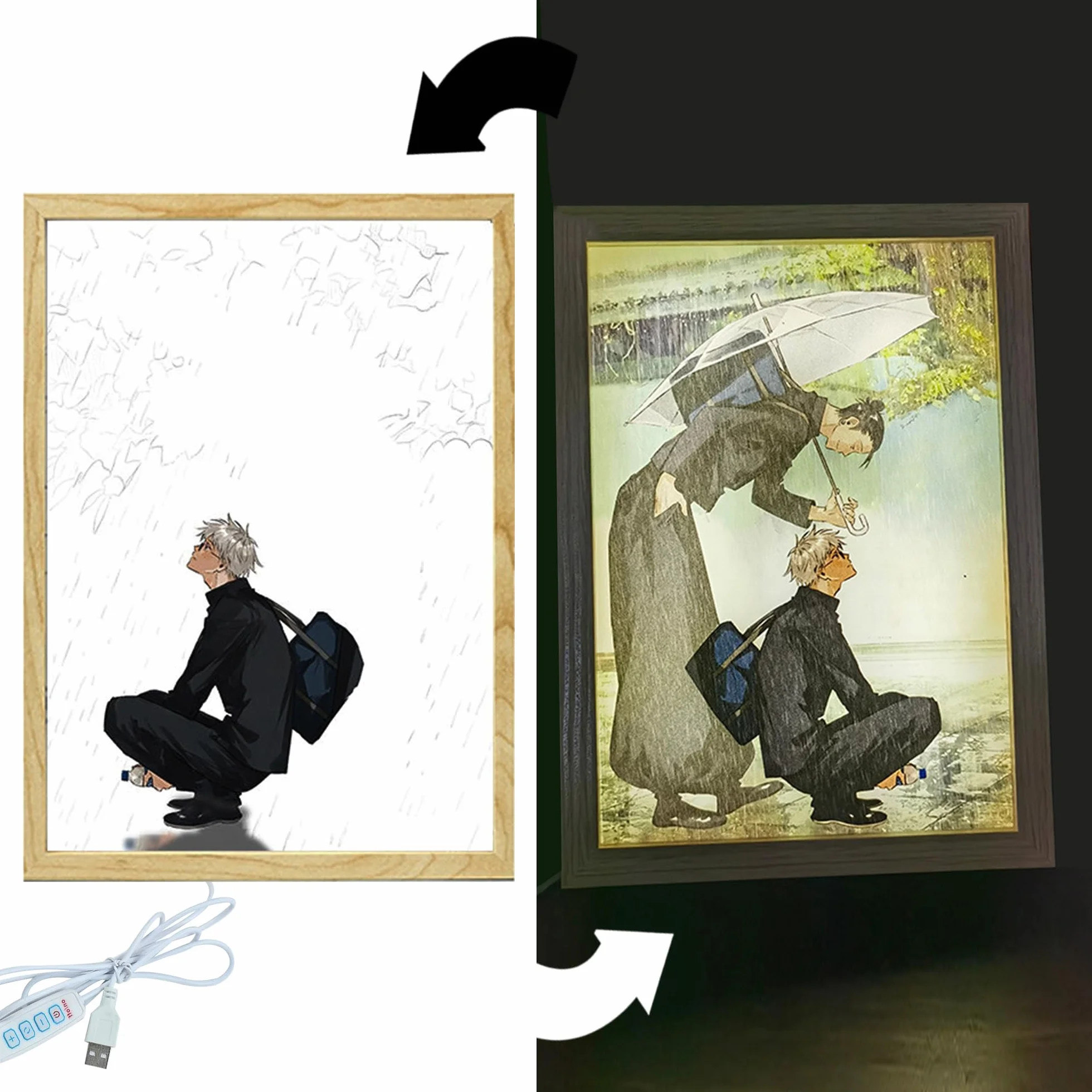 FunLake Jujutsu Kaisen Peinture LED Murale Gojo Satoru Geto Suguru Cadre Bureau