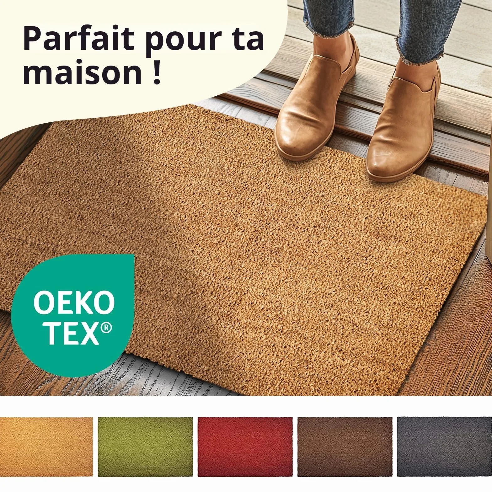 Paillasson en coco naturel 60 x 90 cm antidérapant KARAT