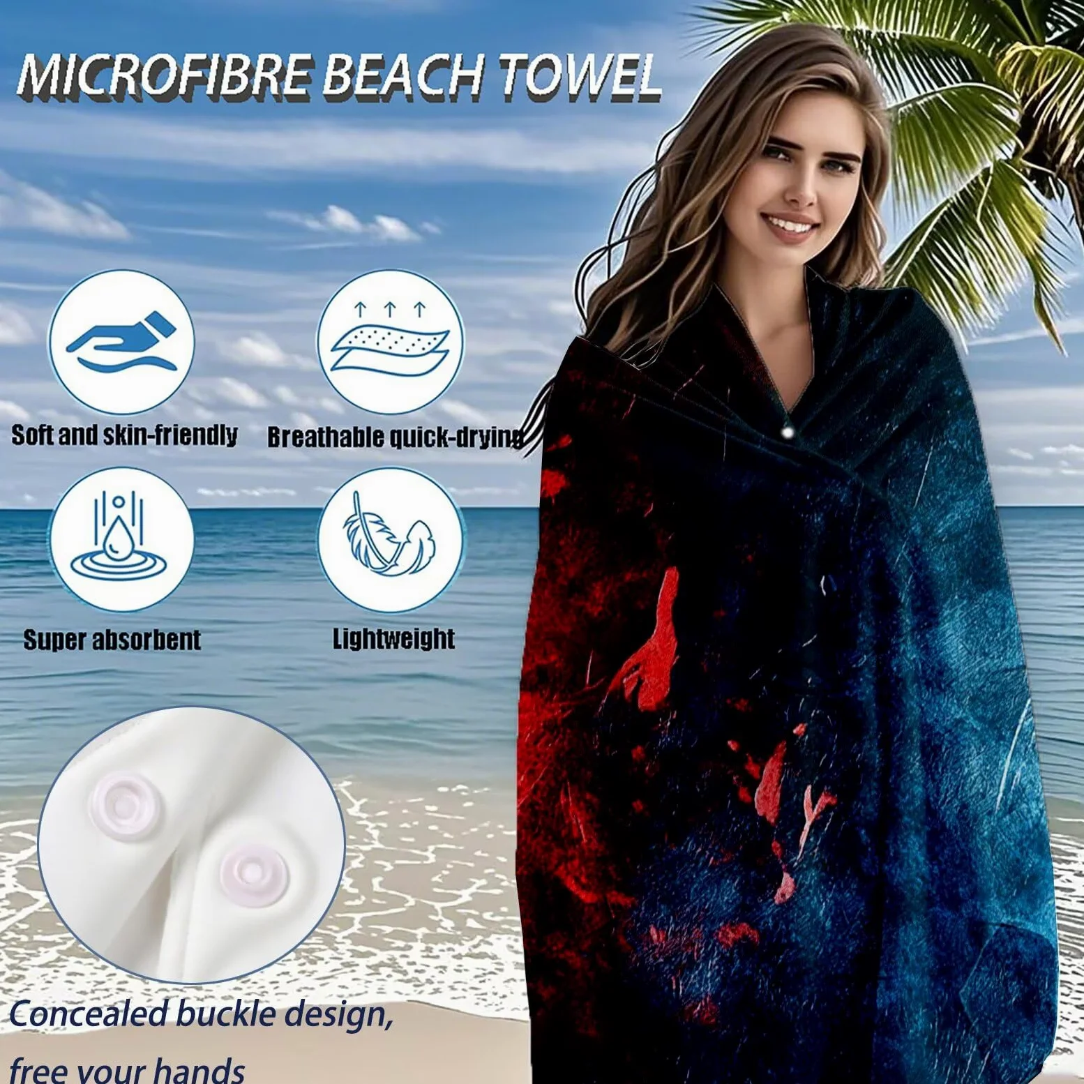 Serviette de Plage XXL 100x200 cm,Bleu Serviette Plage Microfibre avec Séchage Rapide, Anti-Sable, Absorbante Fonction Design pour Vacances Piscine Pique-Nique Voyages Yoga, Cadeau Femme Q-679