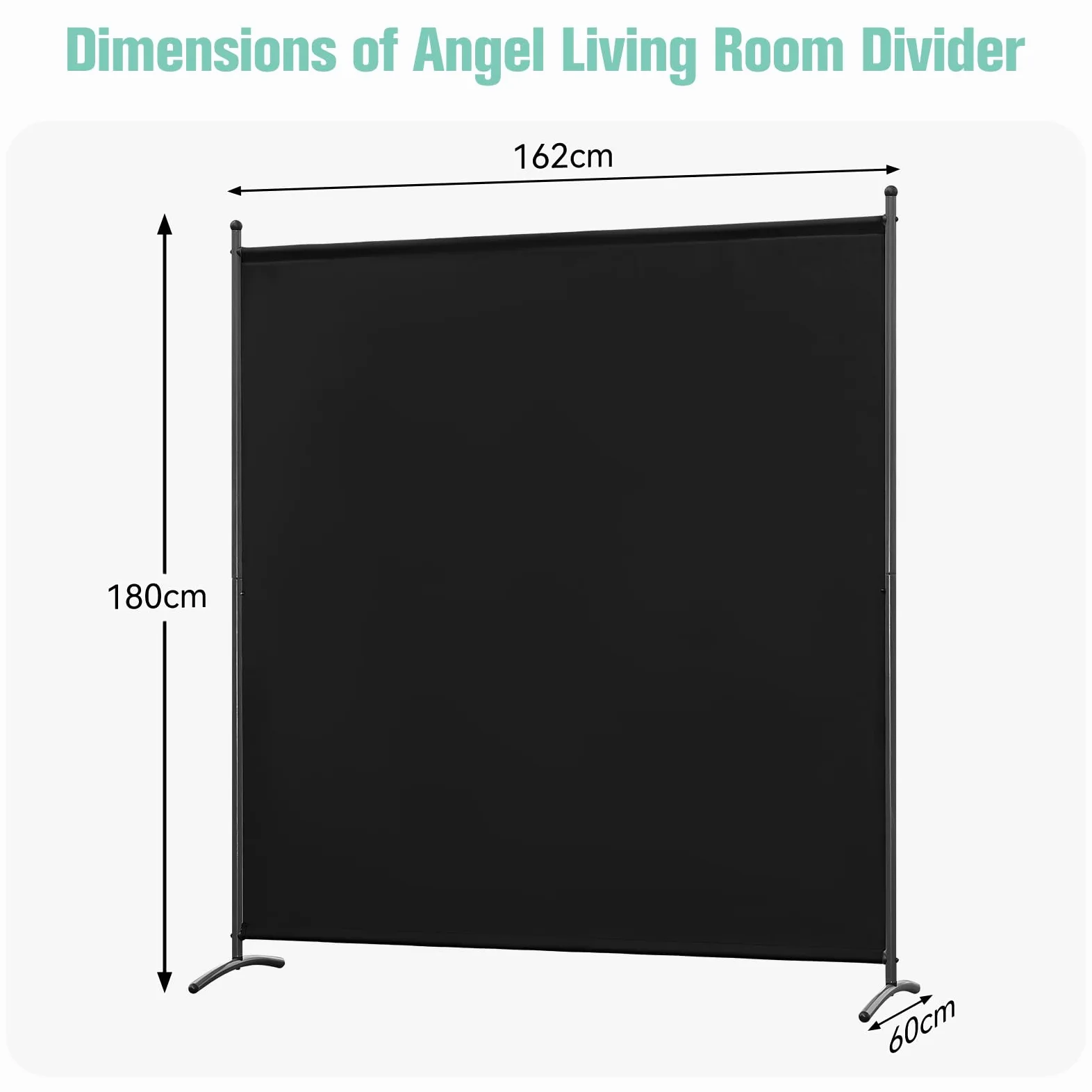 Angel Living Paravent 1 Panneaux Diviseurs de Chambre Séparateur de Panneaux Indépendant Paroi de Séparation Murale Séparation Visuelle pour Bureaux, Chambre à Coucher, 162 x 180cm (Noir)