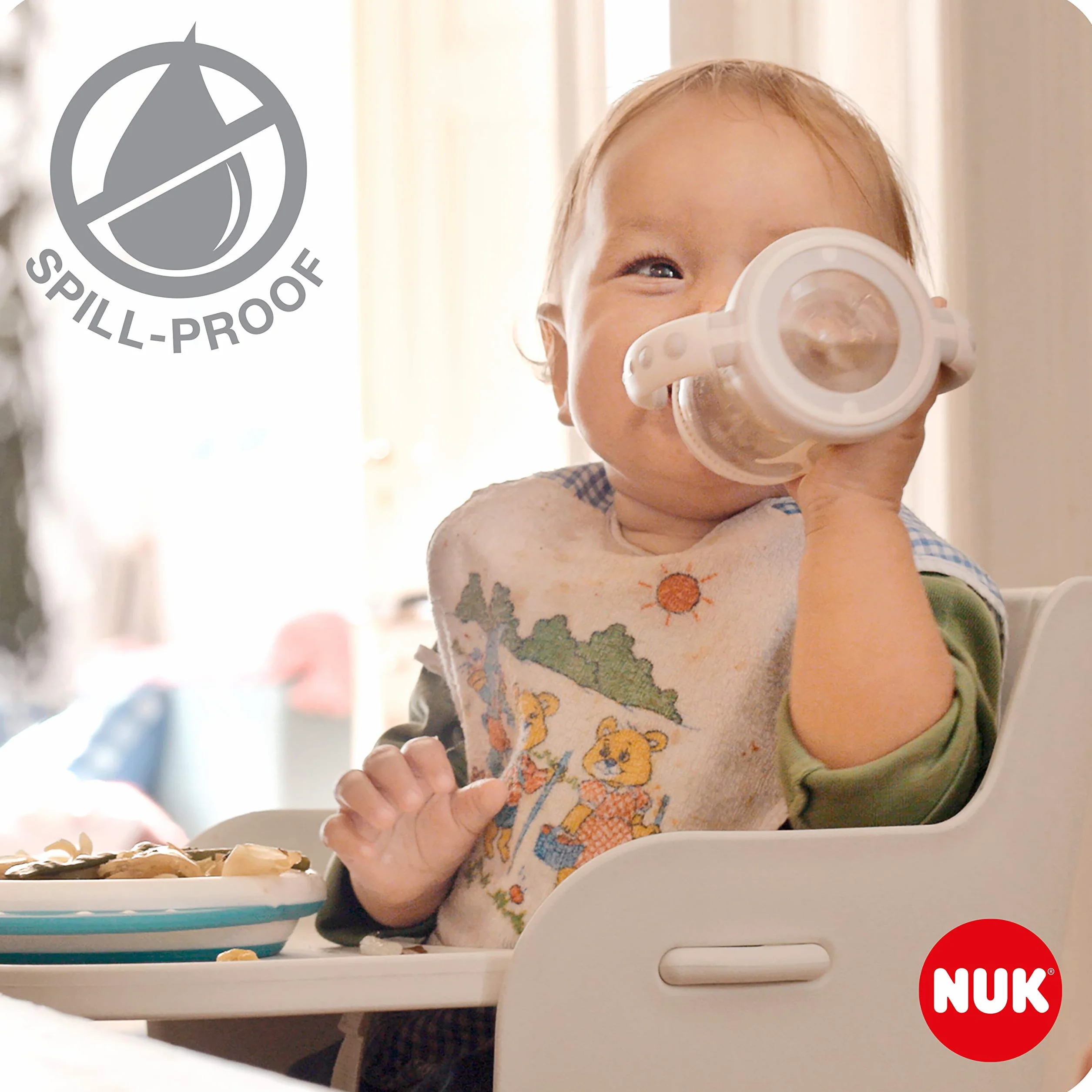 NUK First Choice Tasse d’Apprentissage 150 ml 6-18 mois Poignées ergonomiques Bec verseur silicone Étanche Anti-colique Contrôle température Blanc