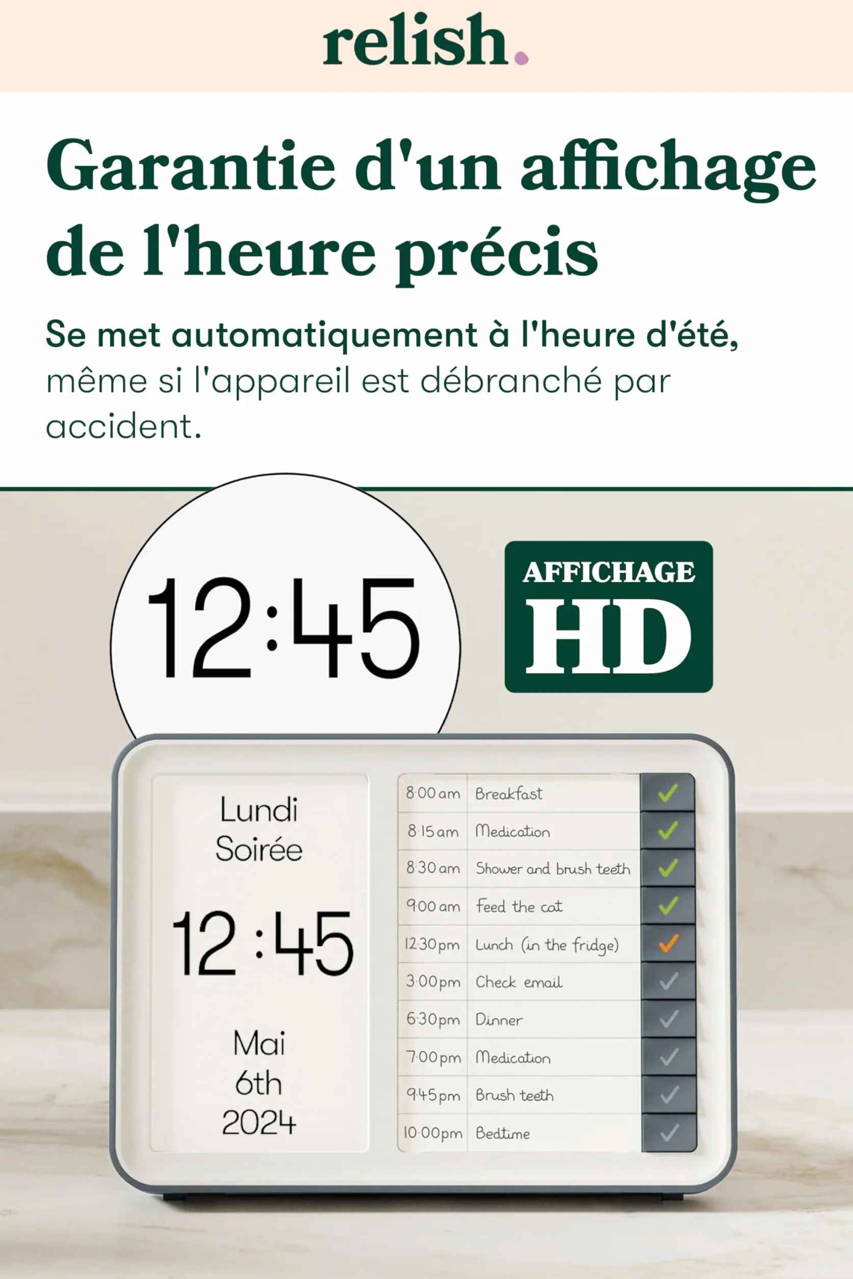Relish Horloge numérique avec concentrateur de tâches quotidiennes calendrier grand écran