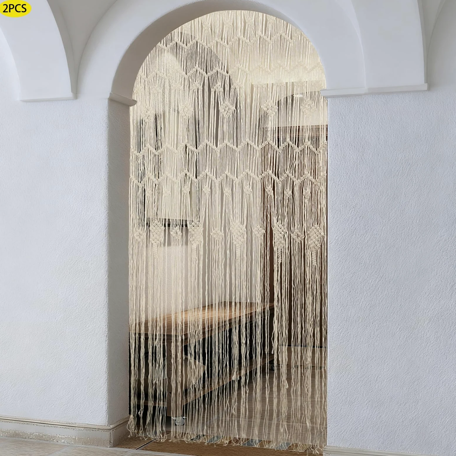 Rideau de fenêtre, 100 x 200 cm, en macramé, style bohème, séparateur de pièce, tissé à la main, 2 panneaux, pour salon, chambre à coucher, décoration de mariage