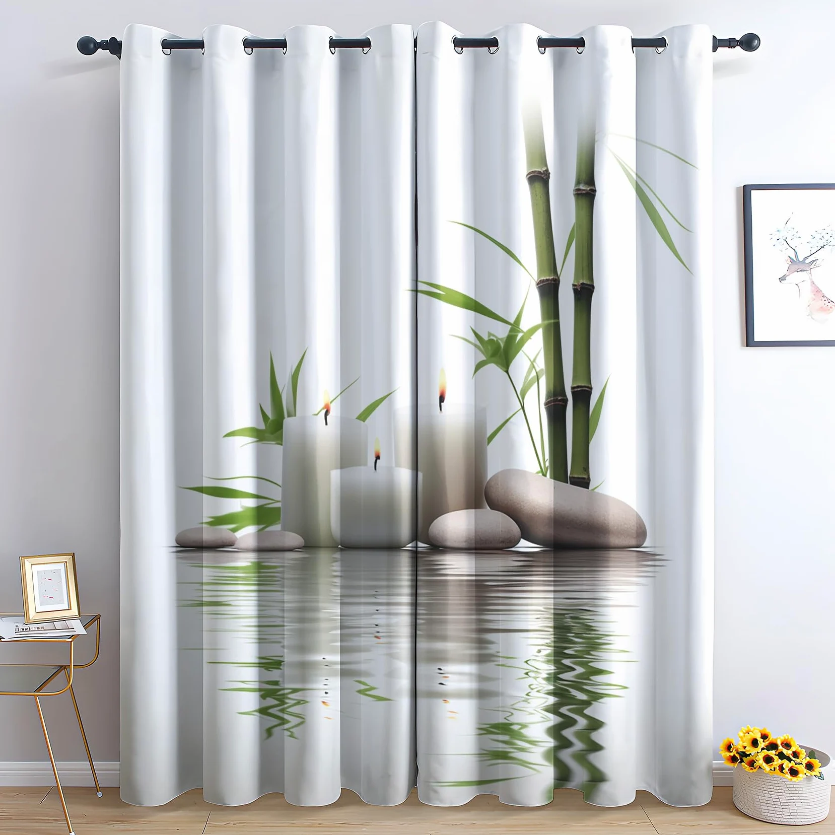 Rideau Zen - Rideau Occultant Thermiques Jardin Zen Spa Méditation Japonaise, Lot de 2 Rideaux à Oeillets pour Decoration Chambre Salon, Draperies Intérieurs Fenetre, 140x240 cm (LxH)