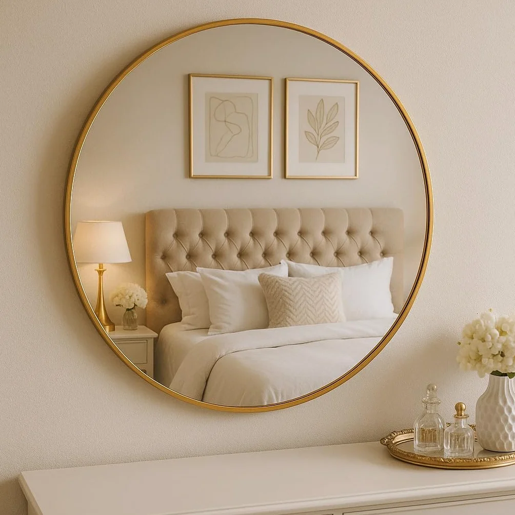 Miroir rond Noor Ø 80 cm doré cadre en métal
