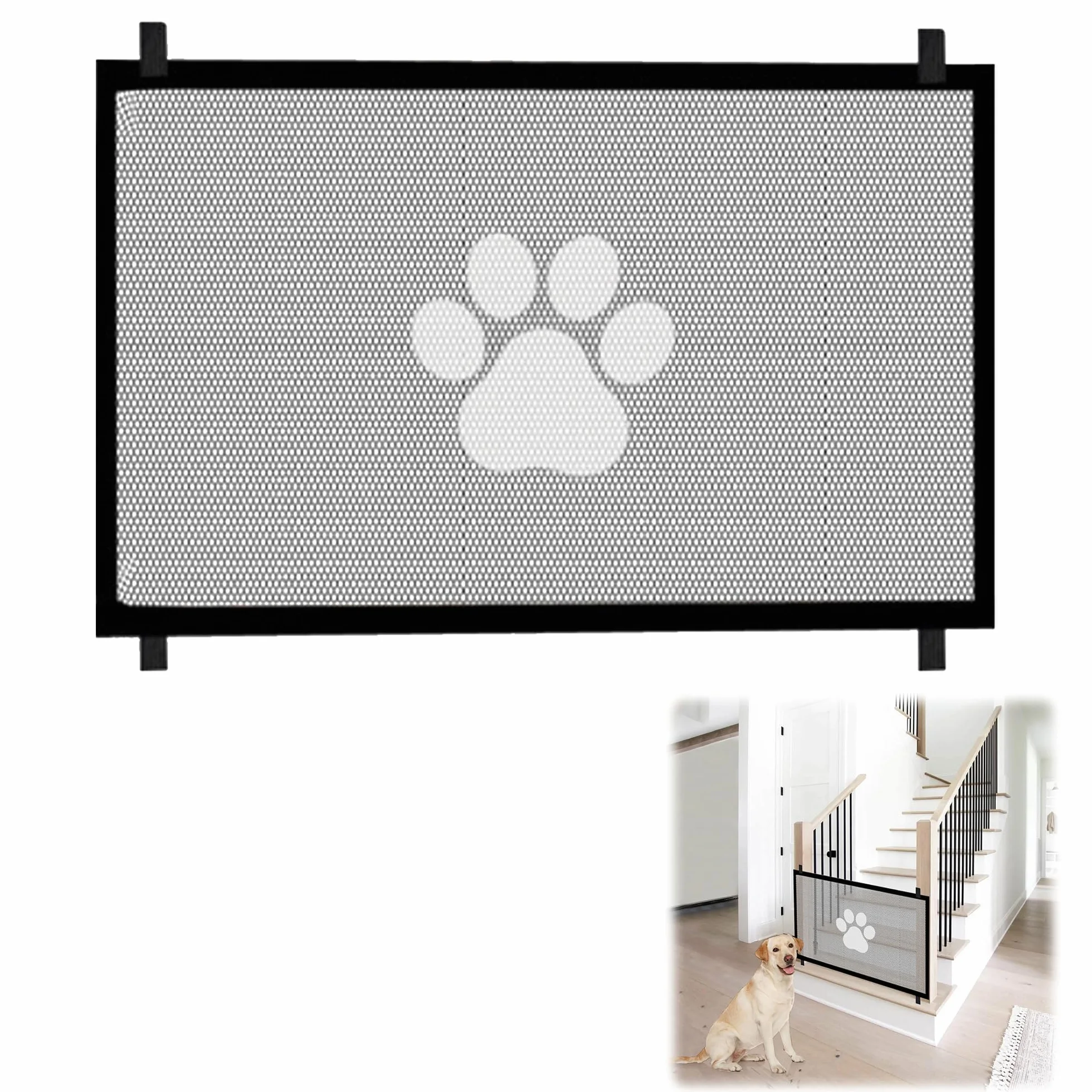 Barrière Escalier Chien, Barrière de Sécurité Portable pour Enfant et Animaux, sans Percage 110x72 cm Noir